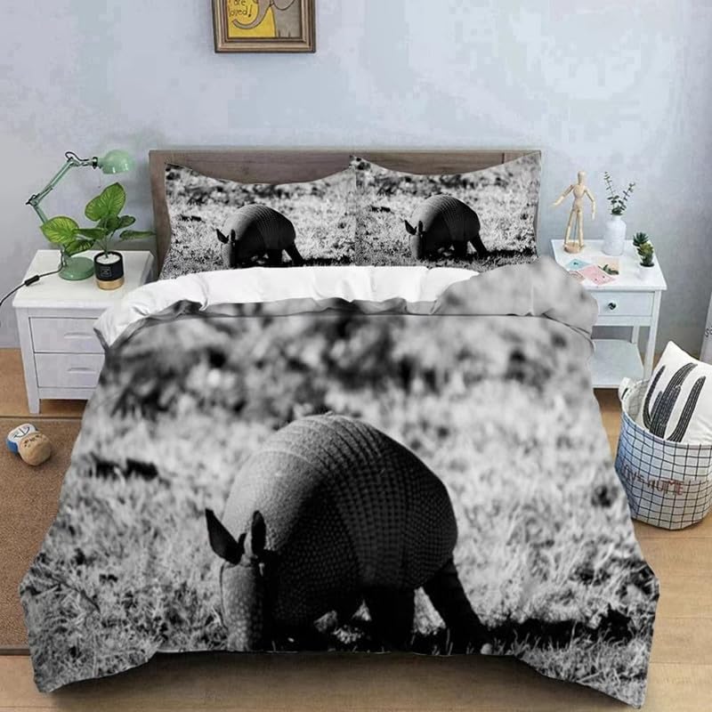 Housse de couette 90x190 Tatou Gris et sa taie d'oreiller en microfibre pour lit enfant