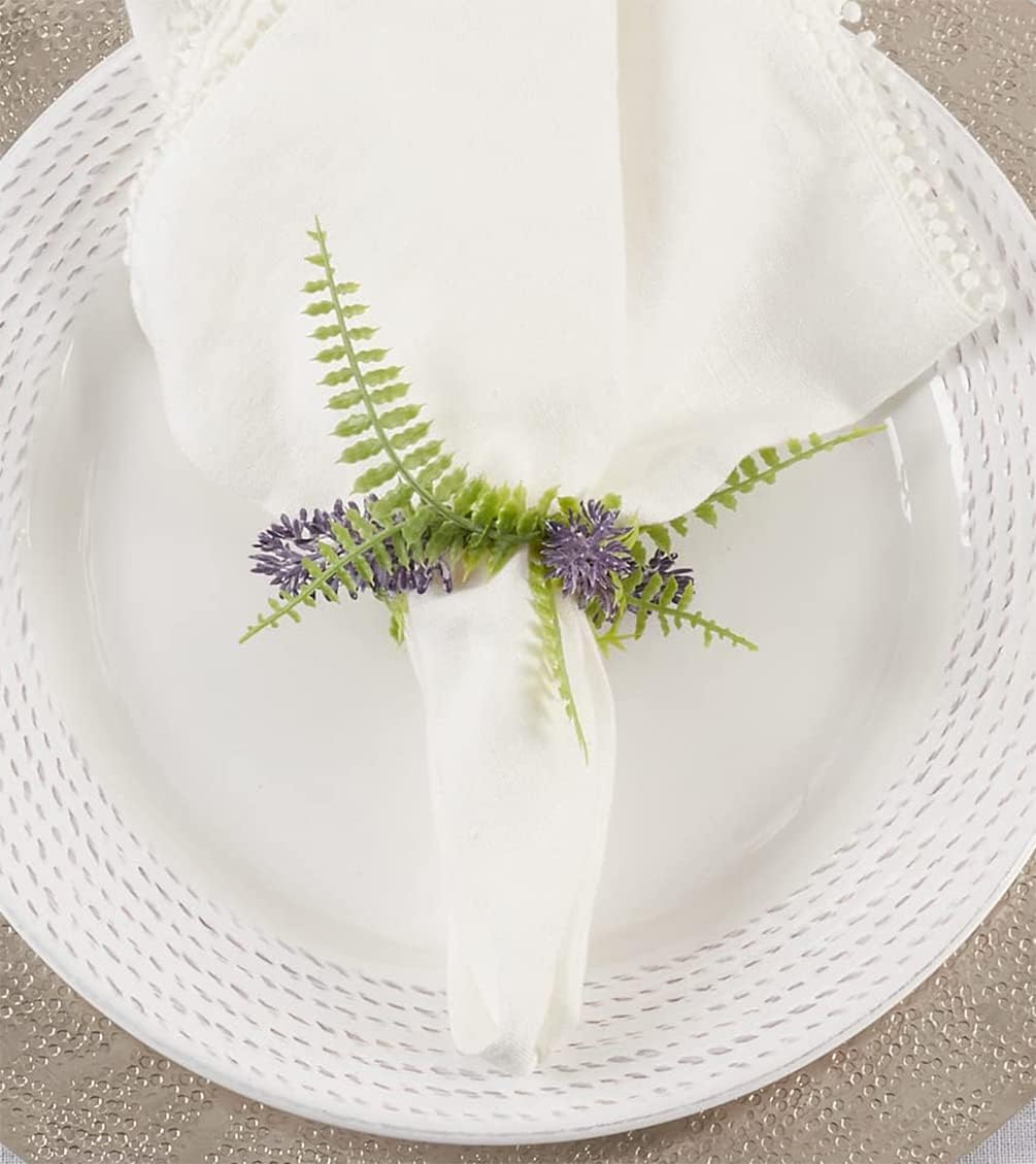 Fennco Styles Handmade Lavender Decorative Napkin Rings, Set of 4 - Purple Garden Floral Napkin Holders for Dining Table, Banquets, Weddings, Holiday Décor and Special Event