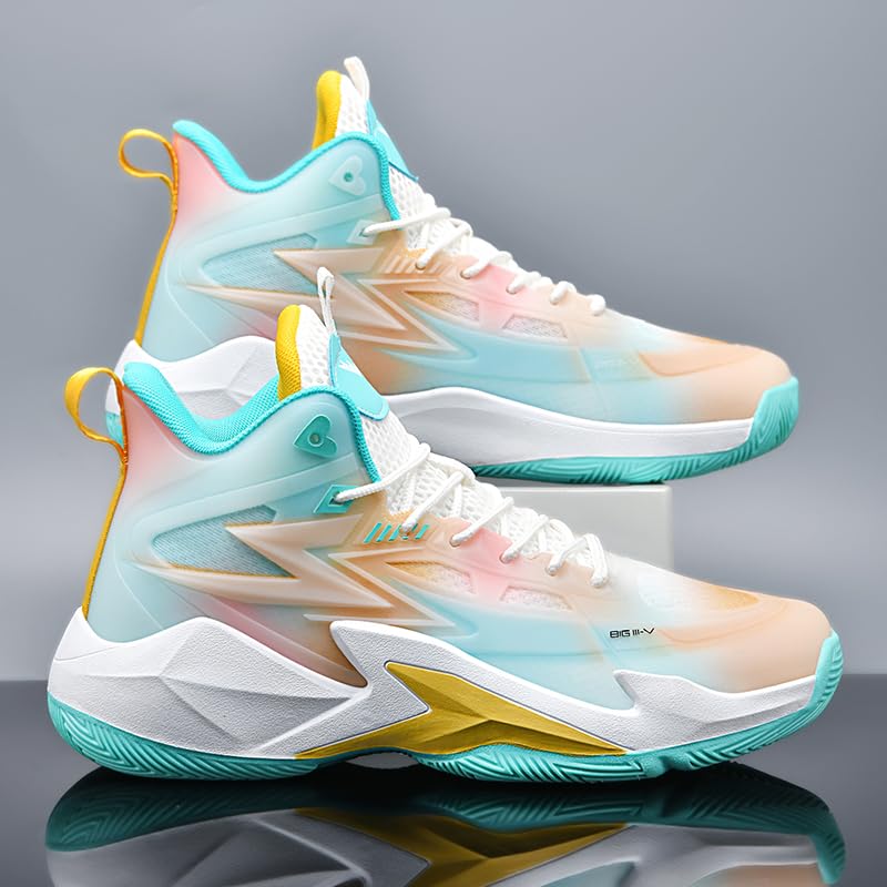 Image of Basketball Shoes for Womens Mens High Top Colorful Volleyball Fashion Breathable Sneakers Lace Up Sport Outdoor Lightweight Non Slip Shoe