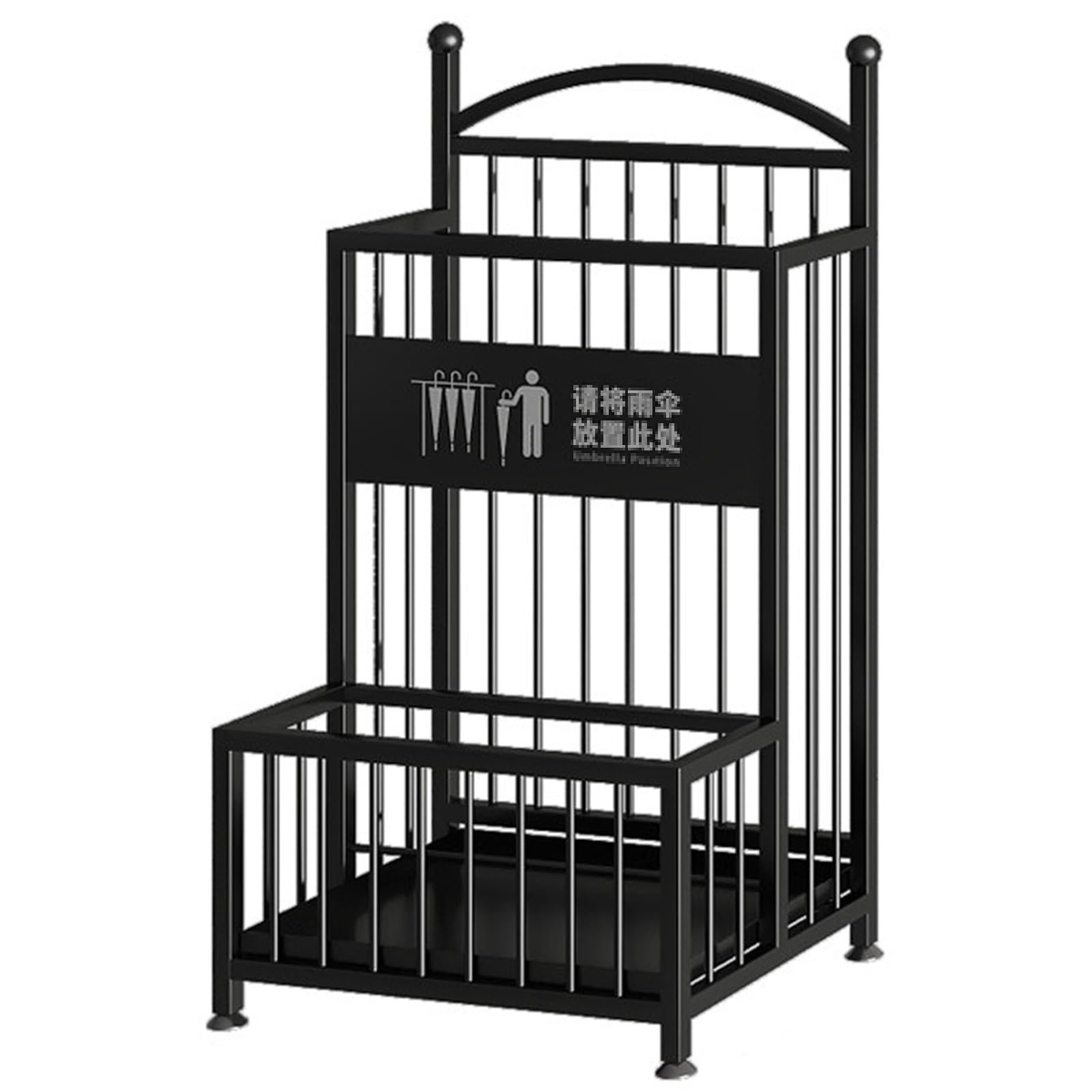 BHFPFZA Commercial Umbrella Stand, Metal Umbrella Holder with Drainage Tray for Hotels, Multifunctional Storage Bucket on Stand, for Canes and Walking Sticks (Black, 32x27x60cm)