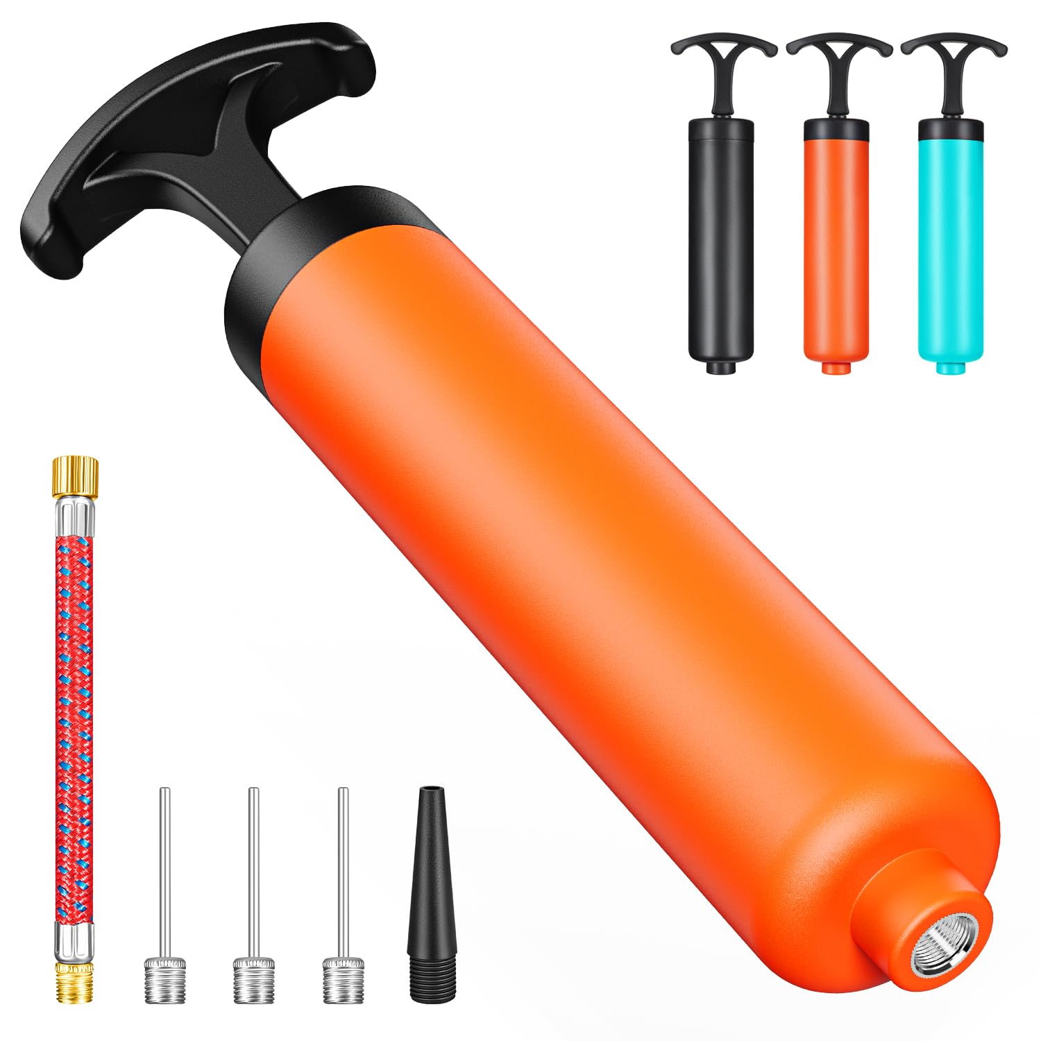 Ball Pump, Ball Pump for Sport Balls, Soccer Ball Pump, Hand Pump with 3 Needles, Nozzle, Extension Hose, Perfect for Volleyball, Basketball, Rugby, Balloon, Exercise Ball Inflator System