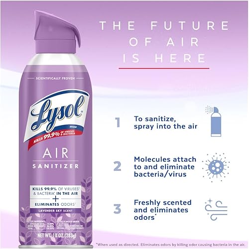 Miniatura 11 de Lysol Paquete que contiene 2 aerosoles desinfectantes Lysol para superficies duras y suaves, lino crujiente, 19 onzas líquidas + Lysol Air Sanitizer