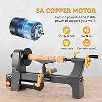 Vista 3 de Hoteche Torno de madera de sobremesa de 3 amperios, 10 pulgadas x 13 pulgadas, velocidad variable, mini herramienta de torneado de madera