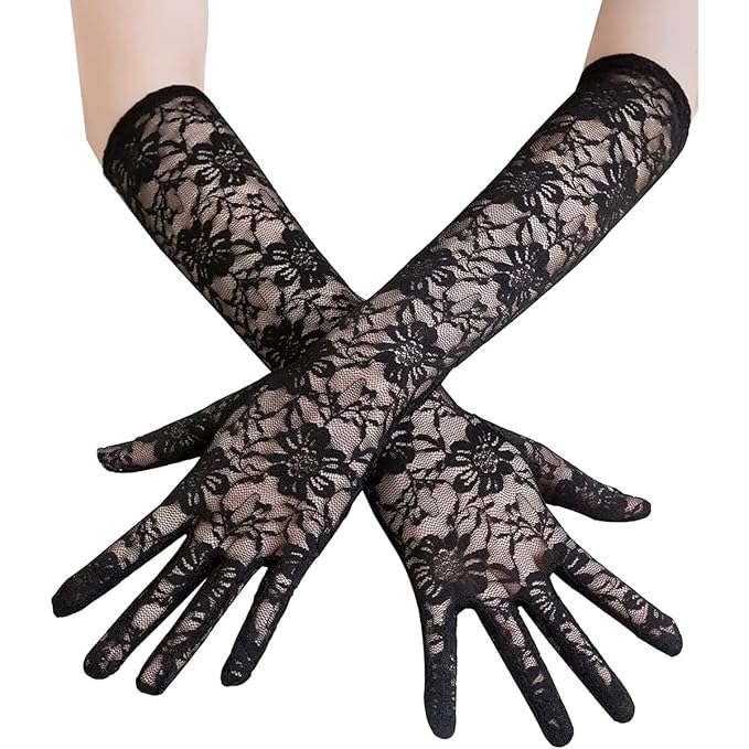 EZ Living ladies lace gloves for full finger net gloves Stunning Ways to Style Full Finger Lace Gloves for Brides Perfect Floral Gloves for Women 1pair/black