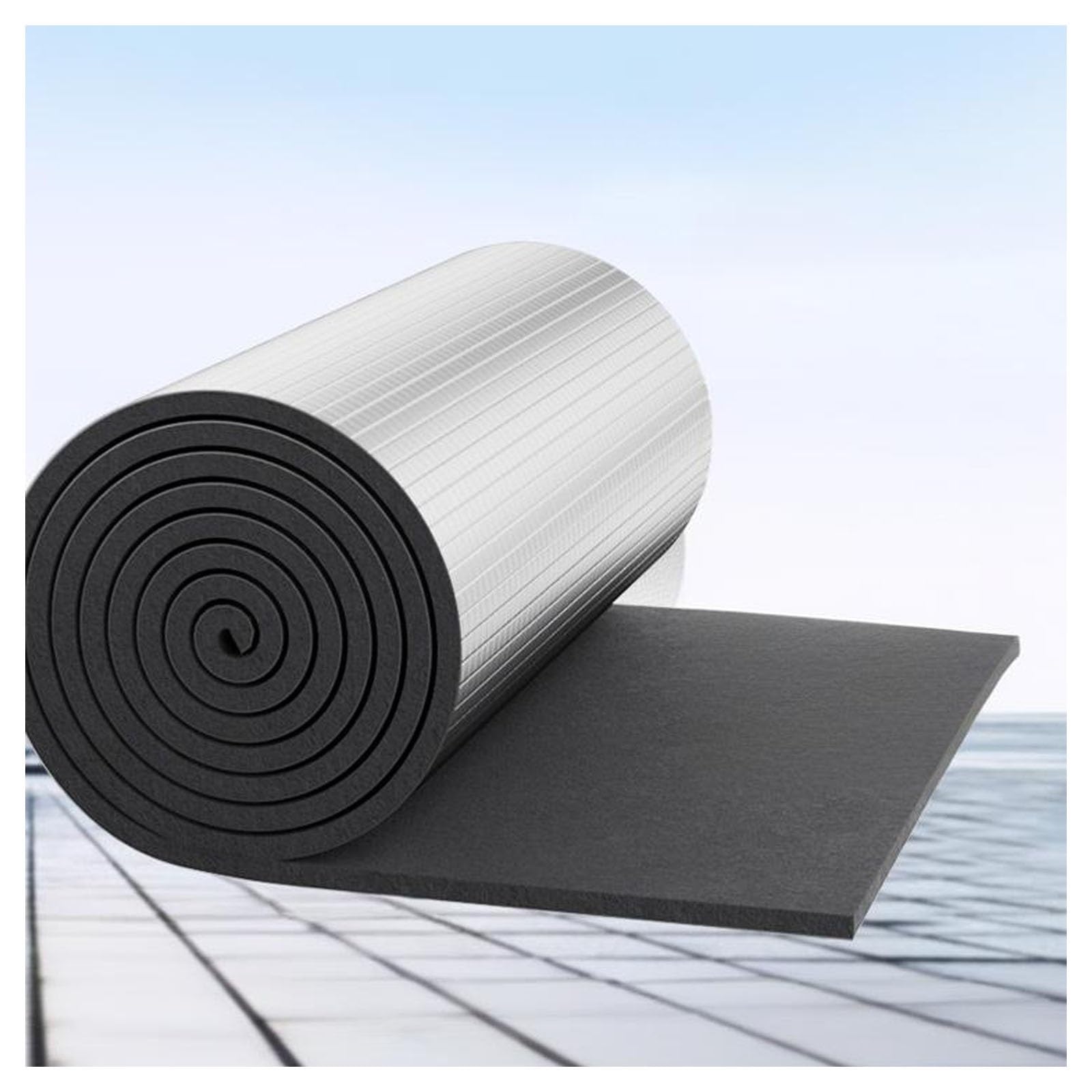 Self Adhesive Foam Aluminum foil Insulation Cotton Reflective Insulation Foam Double Aluminum Foil Non flaking Roof Thermal Insulation Cotton Waterproof Moistureproof(10MM(THK),1*8m/3.2*26.2ft)