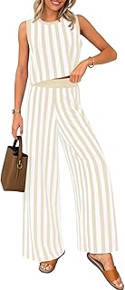 Women's Summer Two Piece Outfits Crop Tank Tops and Wide Leg Pants Striped Lounge Travel Sets Casual Tracksuits - Buy now