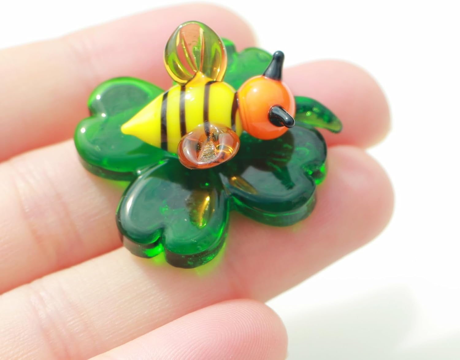 Figura pequeña de cristal de insectos, trébol de cristal estatua soplada a mano, adorno de habitación, figuras coleccionables de vidrio colorido,