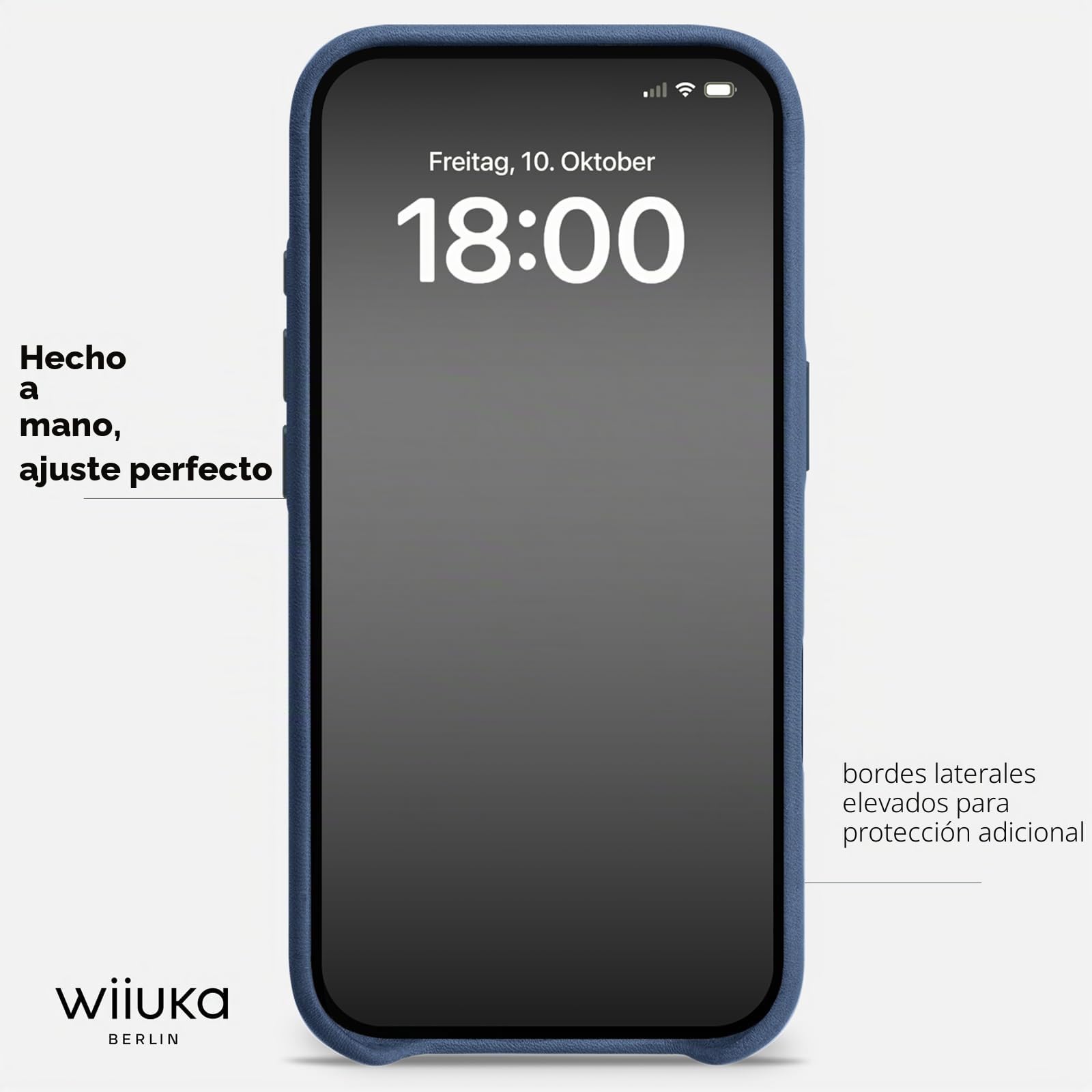 WIIUKA Funda para iPhone 17 Pro, piel de Alemania, funda de piel extrafina, funda premium para teléfono móvil, funda Qi, esquí, azul noche