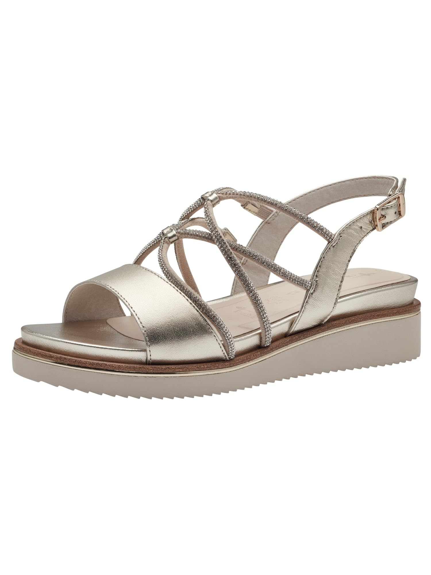 Tamaris Multi-Strap Wedge Sandals In Leather Women's Platinum Size 37 (4)