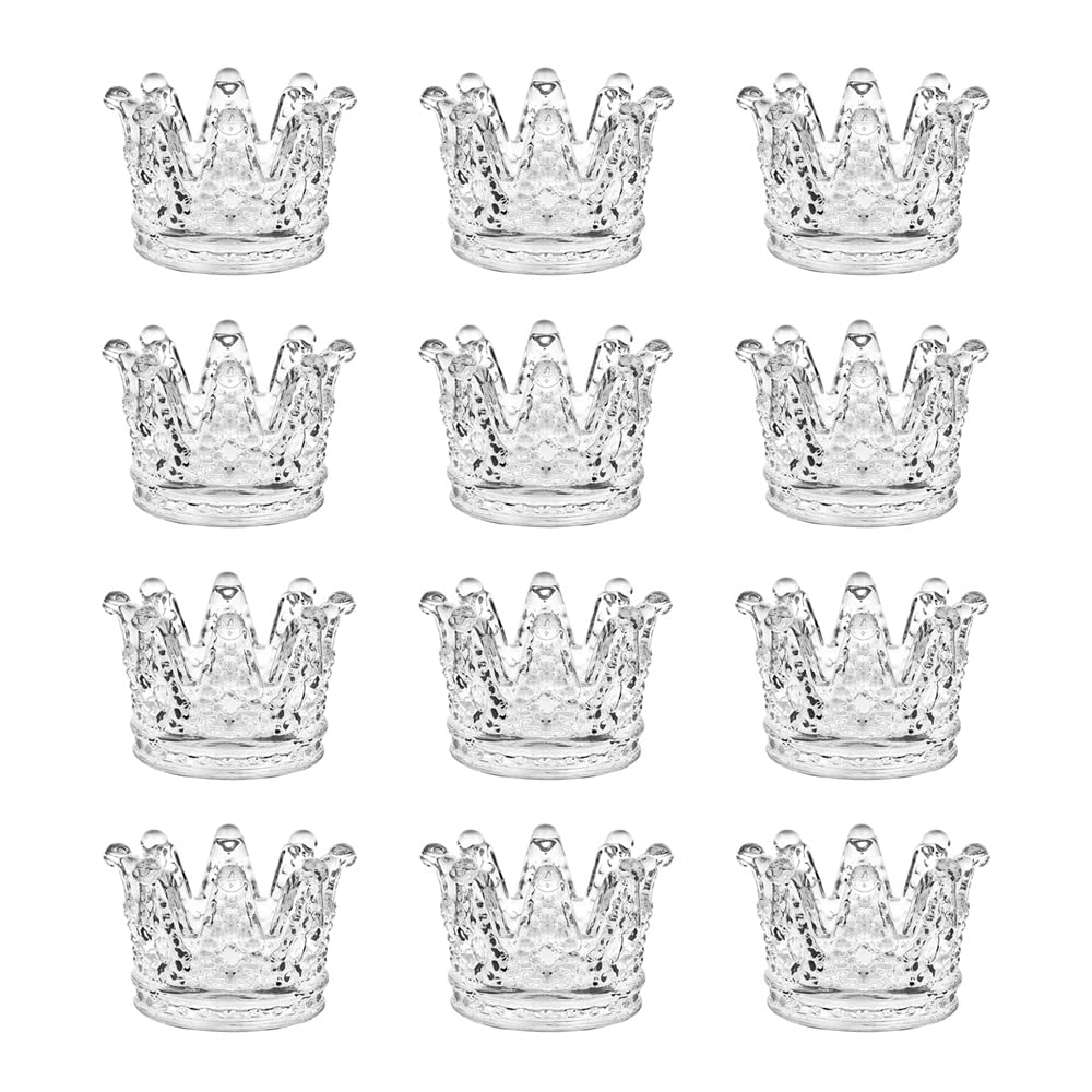 BTGLLAS Set of 12 Crown Glass Tealight Candle Holder,Votive Candle Holders for Wedding, Party, Home Decoration, Jewelry Storage Tray,2 Colors Choose (Clear-12pcs)