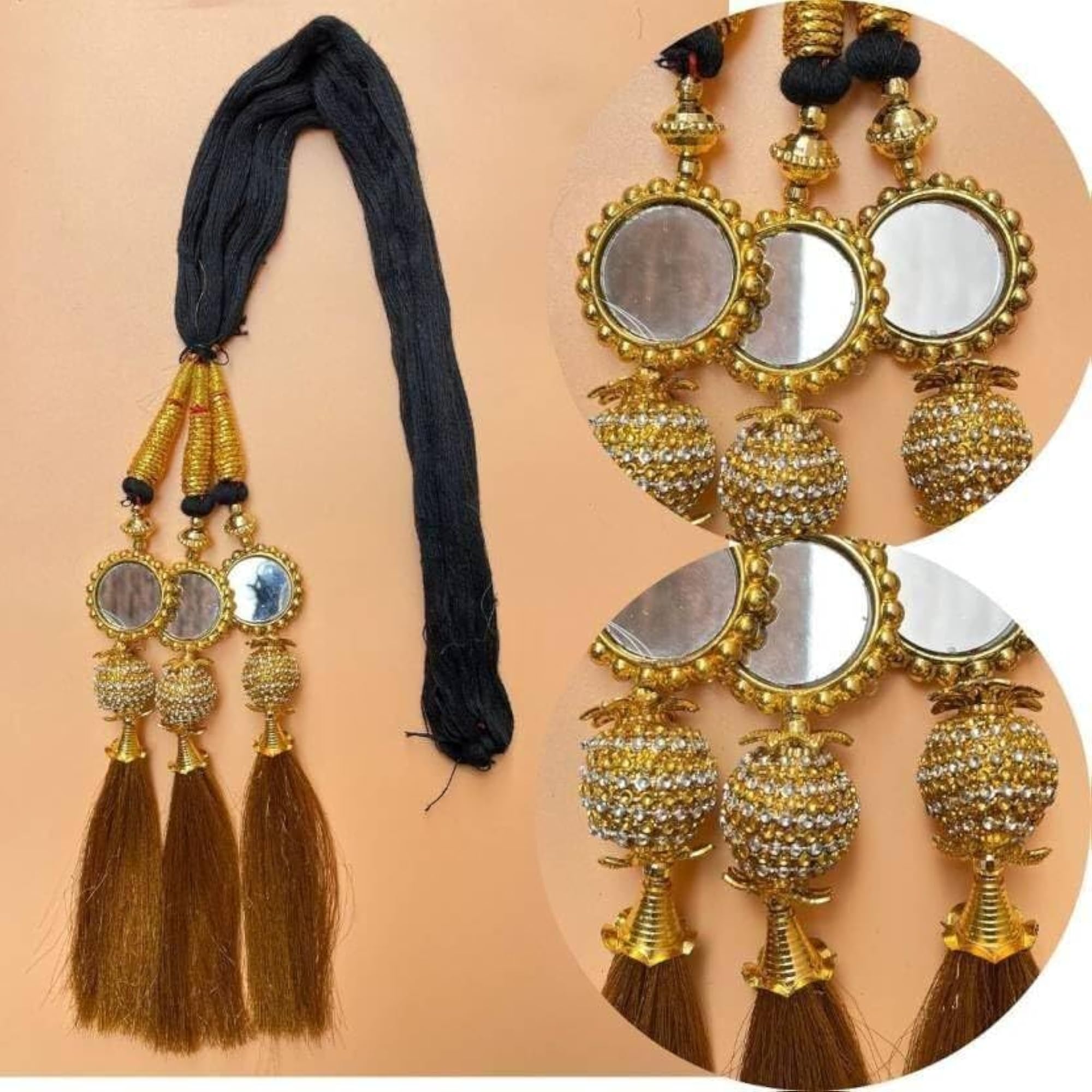 Mirror Punjabi Heavy Design Extension with Golden Tassels