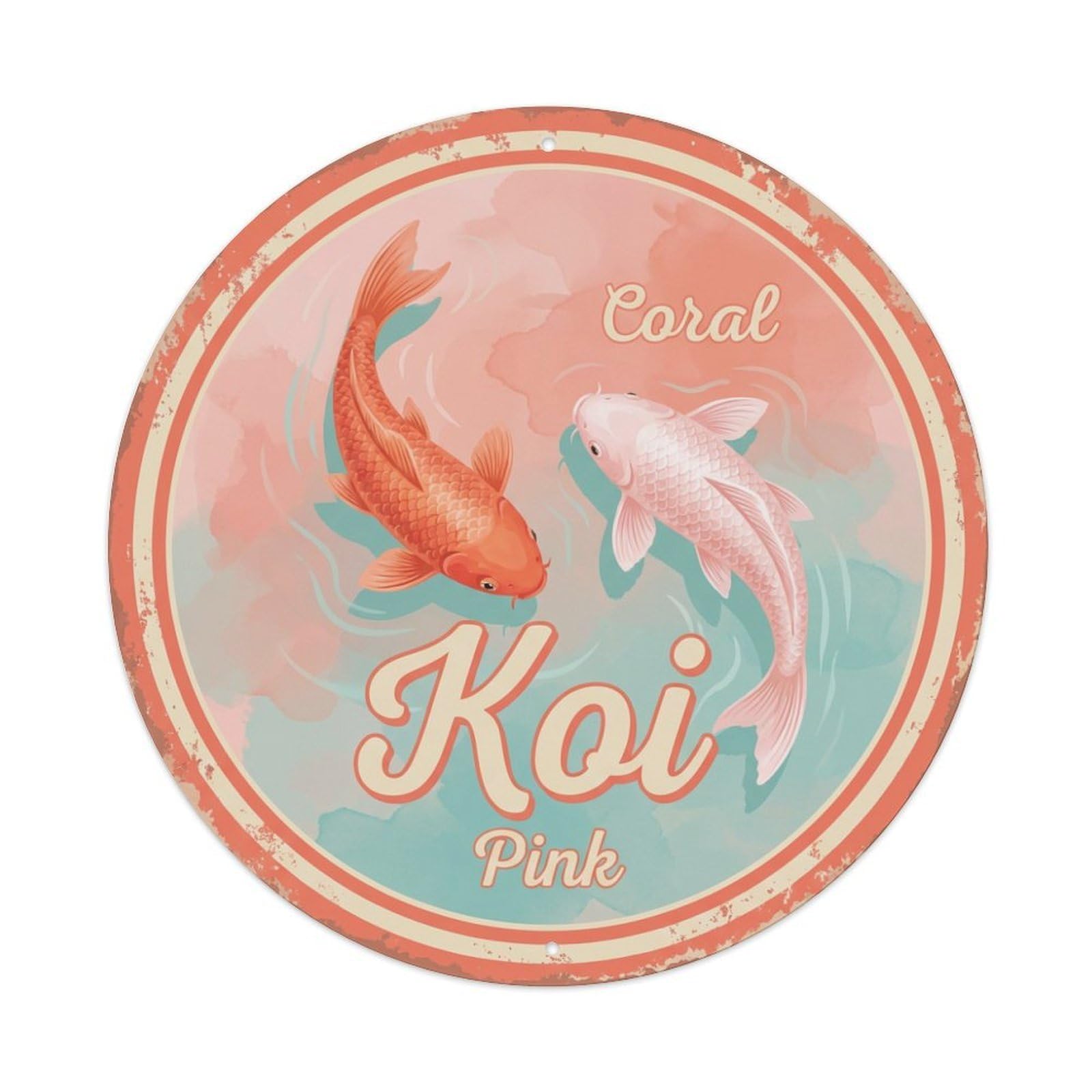 Koi Fish Coral Pink Waters Soft Blush Delicate Feminine Metal Tin Sign