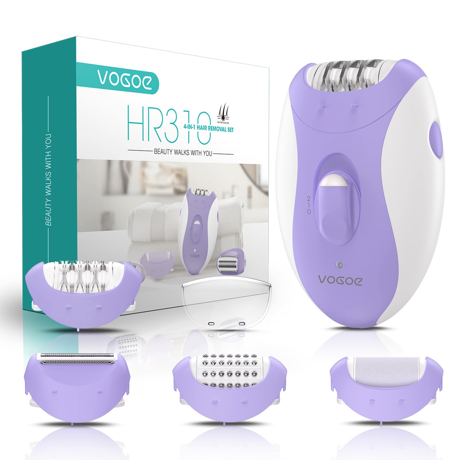 VOGOE Depiladora Electrica Mujer,Maquina Depilar 4 en 1 con 2 Velocidades, Recargable e Inalámbrica, 21 Pinzas Cubiertas, epilator para Cara Piernas Brazos Axilas Bikini, Morado HR310