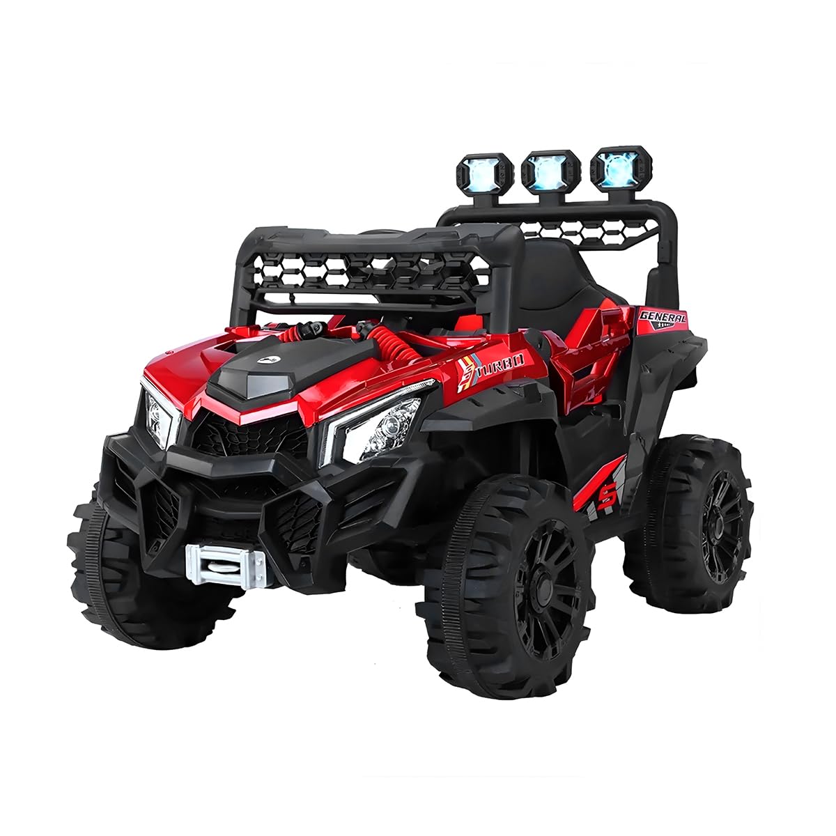 Raganet, Buggy Electrico Montable para Niños Color Rojo, Carrito de Control Remoto y Manejo Directo, con Luces, Estereo y Pedales Funcionales, Medidas: Alto 76cm X Ancho 68cm X Largo 109cm