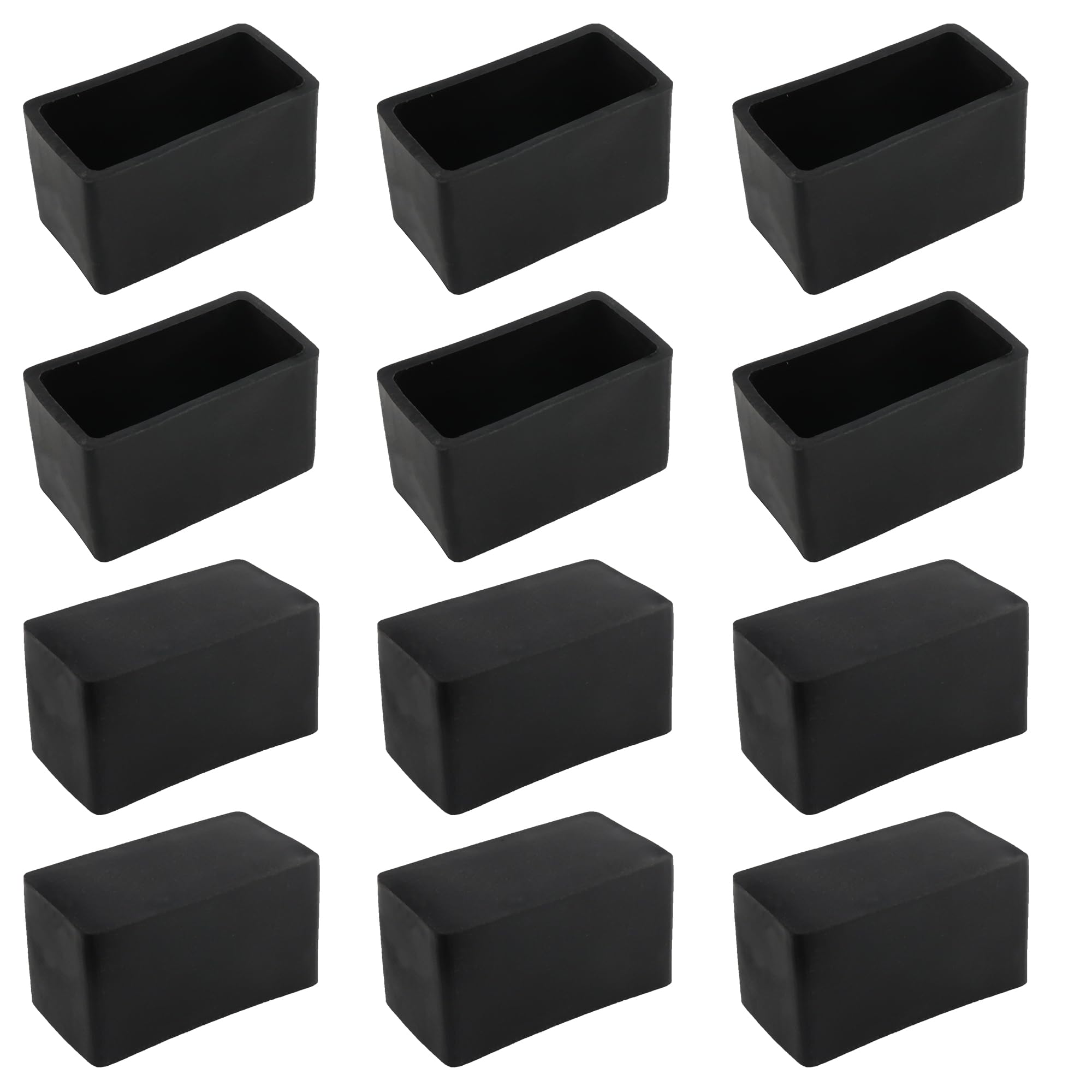 Photo 1 of AUXBC 12PCS 3/4" x 1-1/2"Rectangular Rubber Furniture Leg Caps, PVC Chair Leg Tips Caps, Furniture Foot Protectors, Black Rubber Table Foot Cover, Wear-Resistant Table Chair Leg End Cap