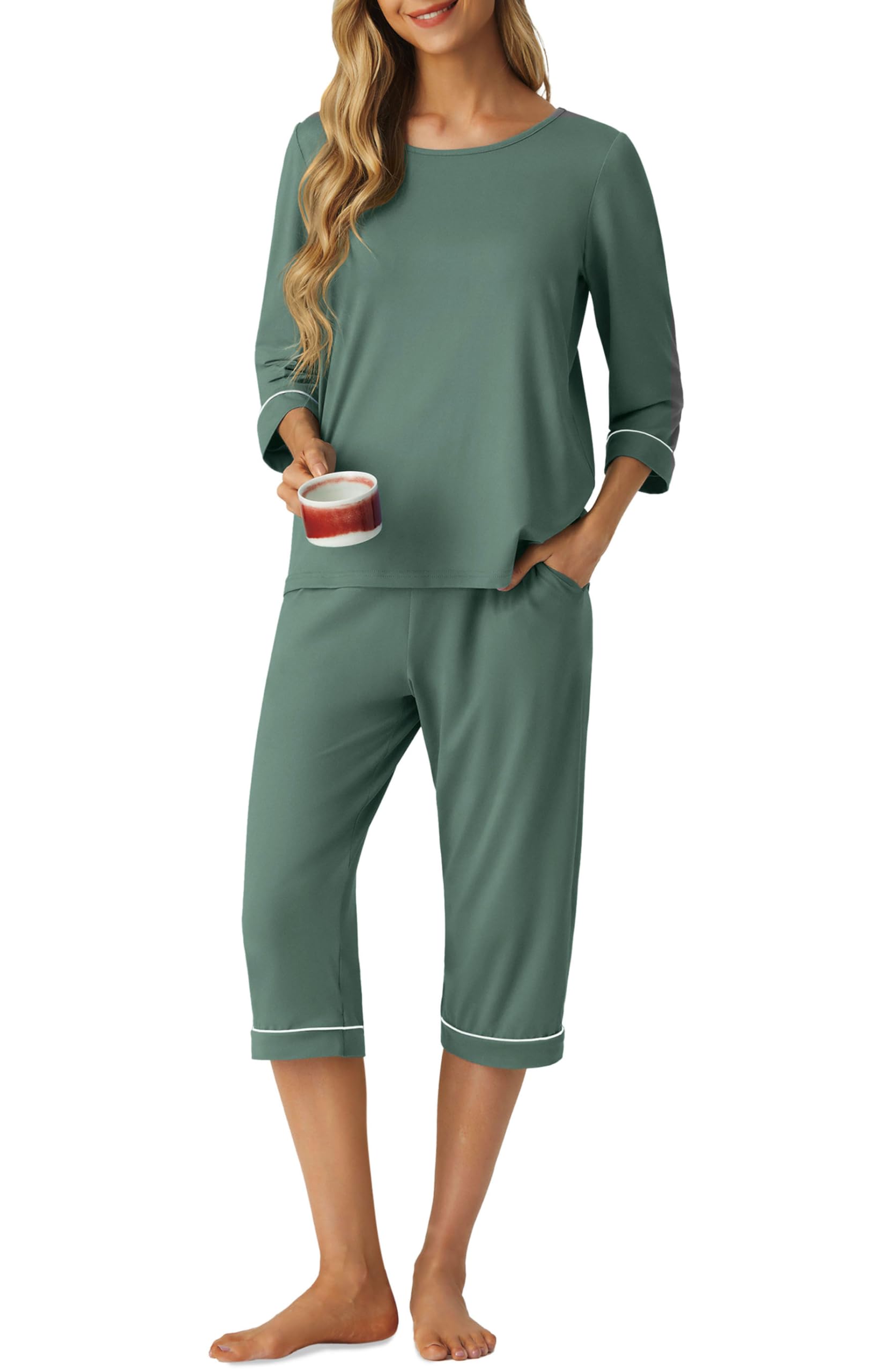 PrinStory Women's Capri Pajama Set