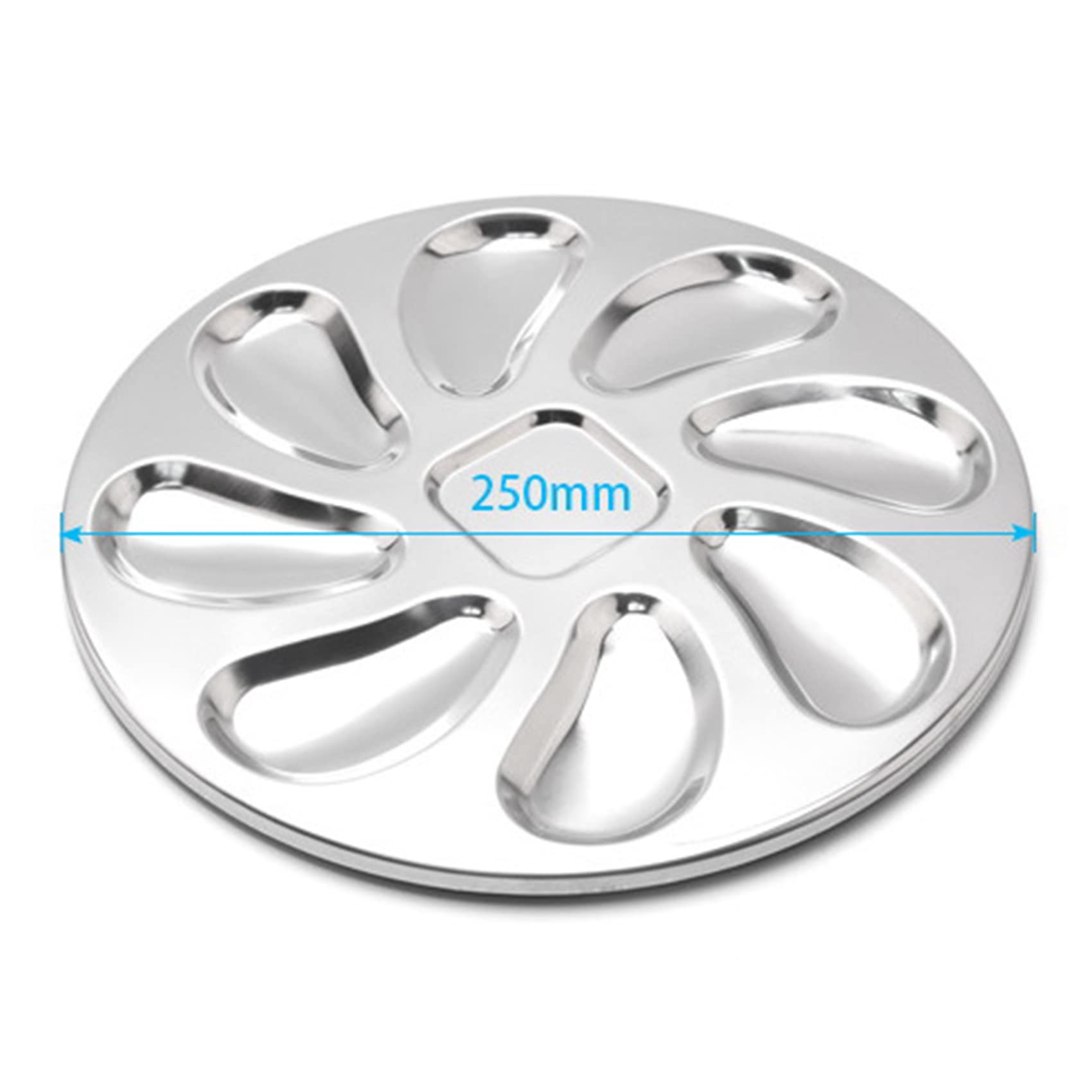 Lot de 4 assiettes à huîtres en acier inoxydable en forme de coquillage, récipient à huîtres durable avec 8 fentes pour sauce à huîtres