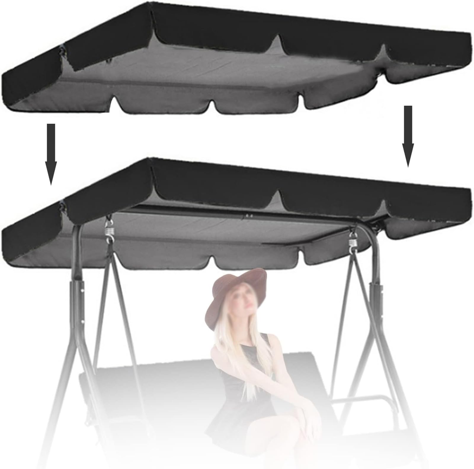 Swing Chair Canopy Replacement Portable Durable Seater Garden Swing Seat Cover Waterproof Windproof Anti-UV Heavy Duty Rip Proof Hammock Top Cover replacement canopy,02,164 * 114 * 15cm