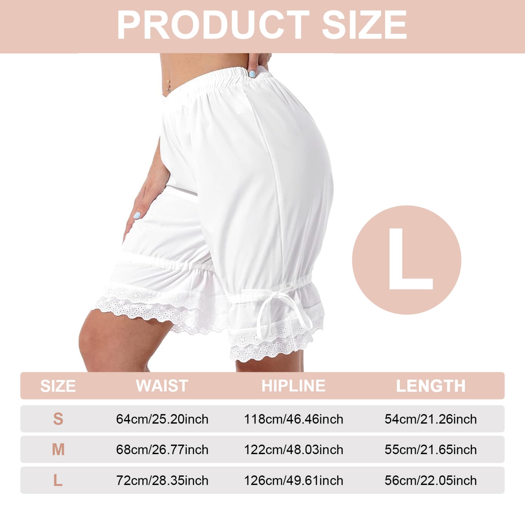 1pc Bloomers Blancos, Flores de Volante con cordón, Flores de Cintura elástica, Flores de Pantalones Cortos para Mujeres durmiendo, l