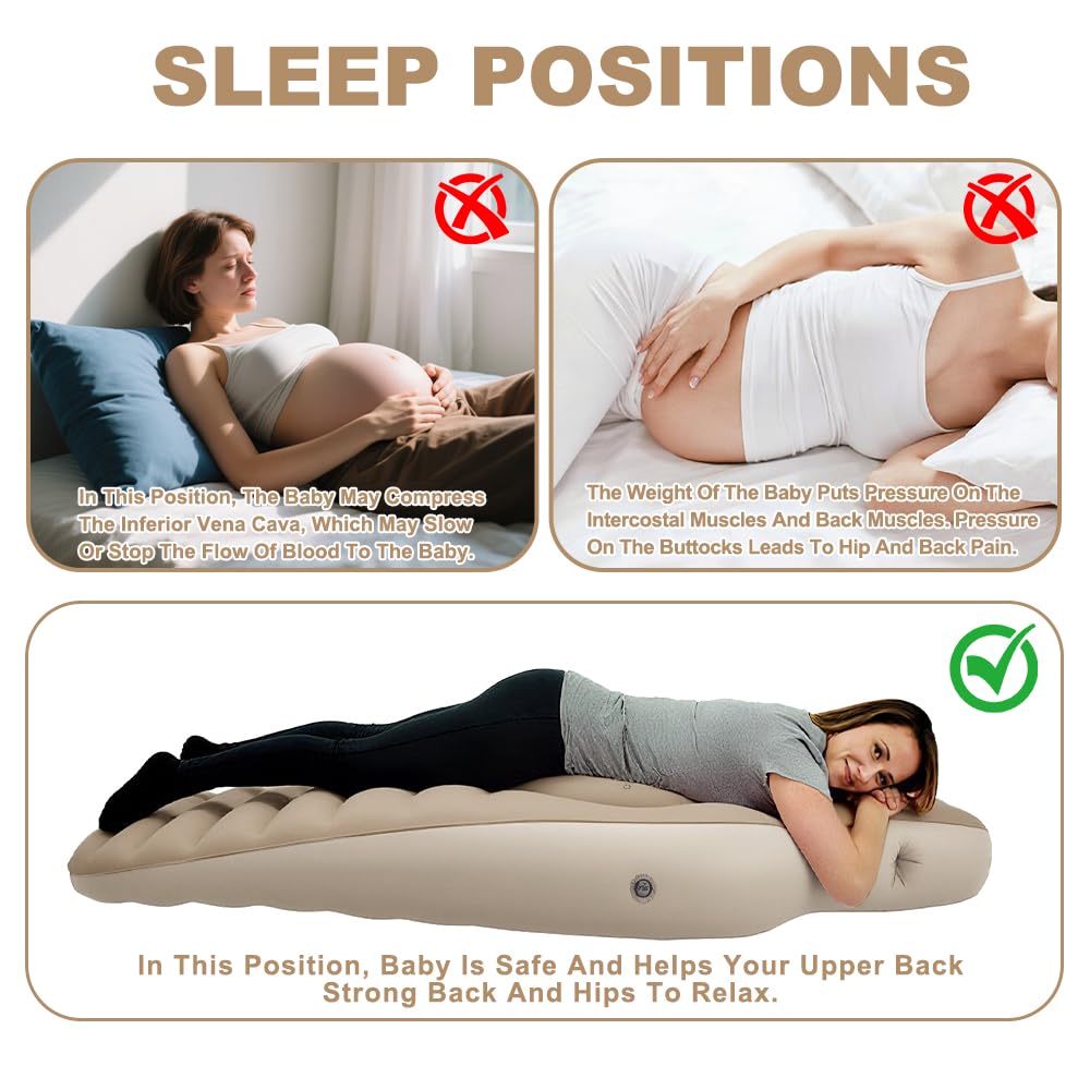 Cuscino Gravidanza per Dormire, Gonfiabile Cuscino Premaman per Dormire, Pregnancy Pillow del PVC di Ispessimento Floccato for Chi Dorme Prono E Su Un Fianco