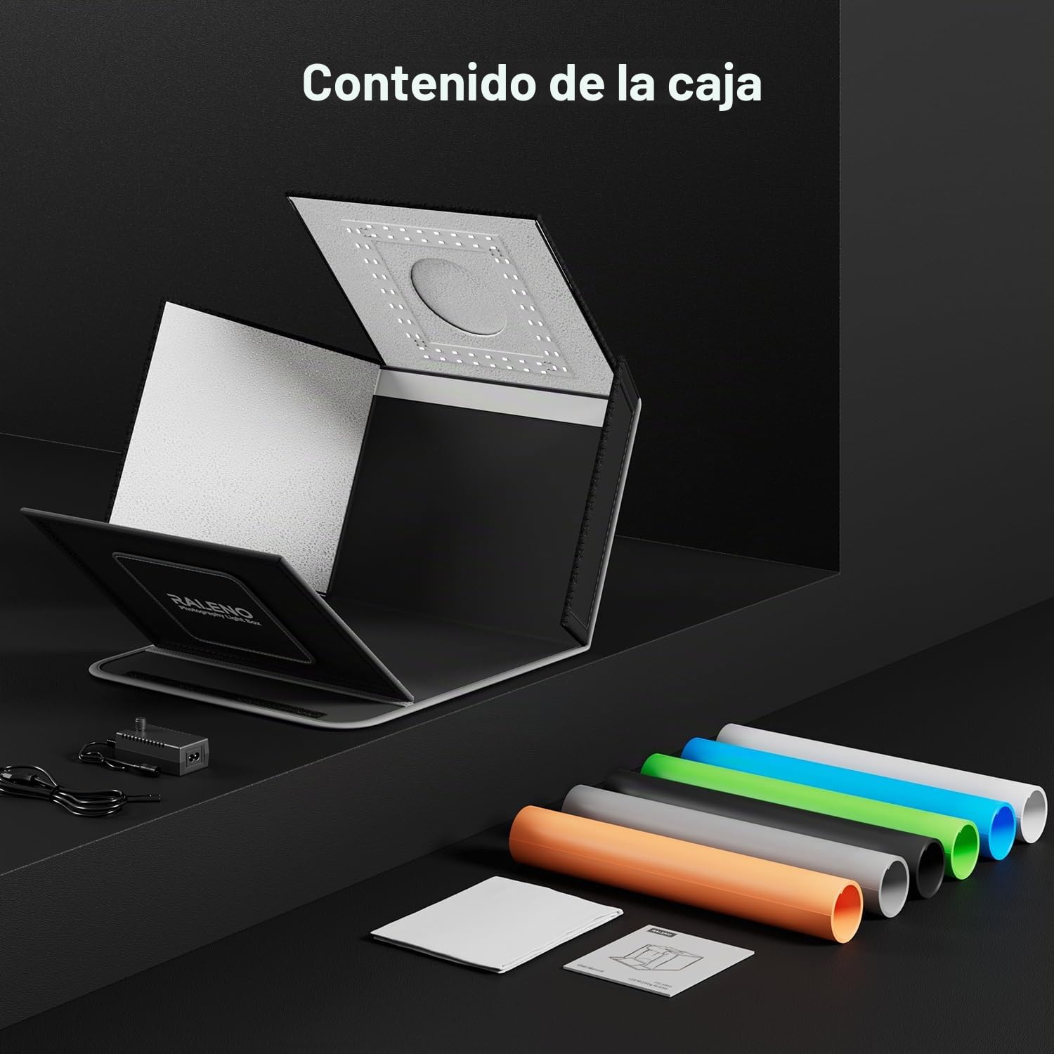 RALENO Caja de Luz 40x30x30cm Portátil para Fotos, Set de Estudio con 6 Fondos (CRI>95, 24W, Brillo Ajustable) para Productos, Joyería, Relojes, Cosméticos