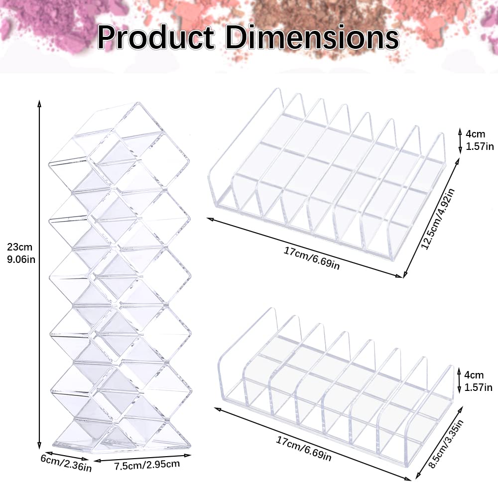 FHDUSRYO 3Pcs Eyeshadow Palette Organizer, 7 Section Makeup Palette Organizer, 2 Acrylic Palette Organizer with 1 Lipstick Holder, Clear Palettes Storage Holder for Cosmetics Blush, Bathroom Vanity