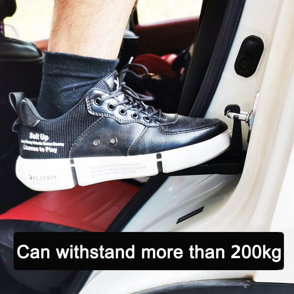 Foldable Car Door Step Universal Latch Hook Foot Pedal Aluminum Alloy Roof Access Ladder SUV Truck Safety Step Anti Slip Climbing Tool Emergency Hammer Function Vehicle Rooftop Access Portable Black 1
