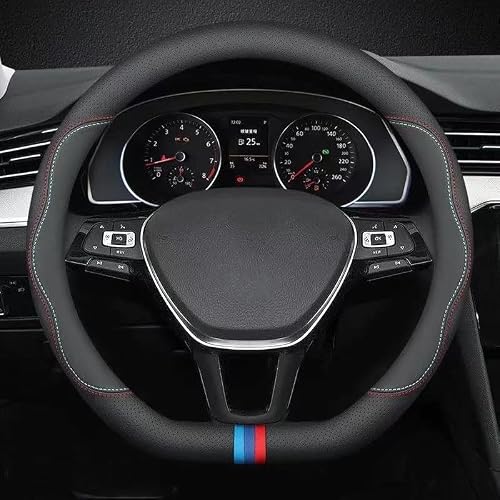ONEMAJI Car Steering Wheel Cover for VW ID.7 (ID7) Tourer/Kombi 2023-2025, Leather Steering Wheel Protector Covers Breathable Anti-Slip Protective Wrap Interior Accessories,D-Shape