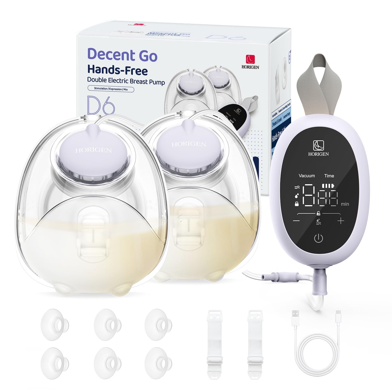 Breast Pump D6, Ultra-Lightweight Hands Free Wearable Breast Pump with Upgraded Leak-Proof Double-Seal Flange, Electric Breastfeeding Pump 3 Modes | 9 Levels, 3 Fine-Tuned Rhythms, 15/17/19/21/25mm