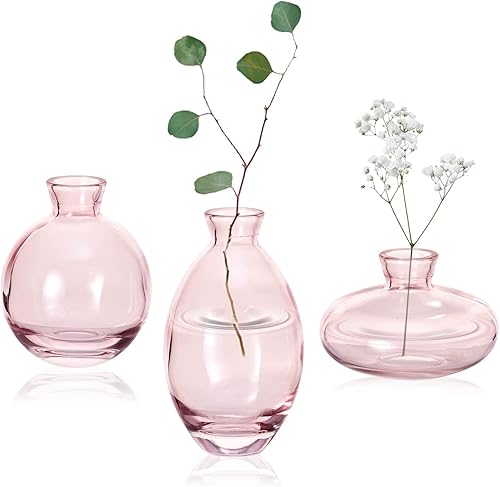 Jarrón de cristal rosa, moderno, decorativo, pequeño, pequeño, pequeño, pequeño, minimalista, estético, decoración del hogar, vintage, lindo, hecho