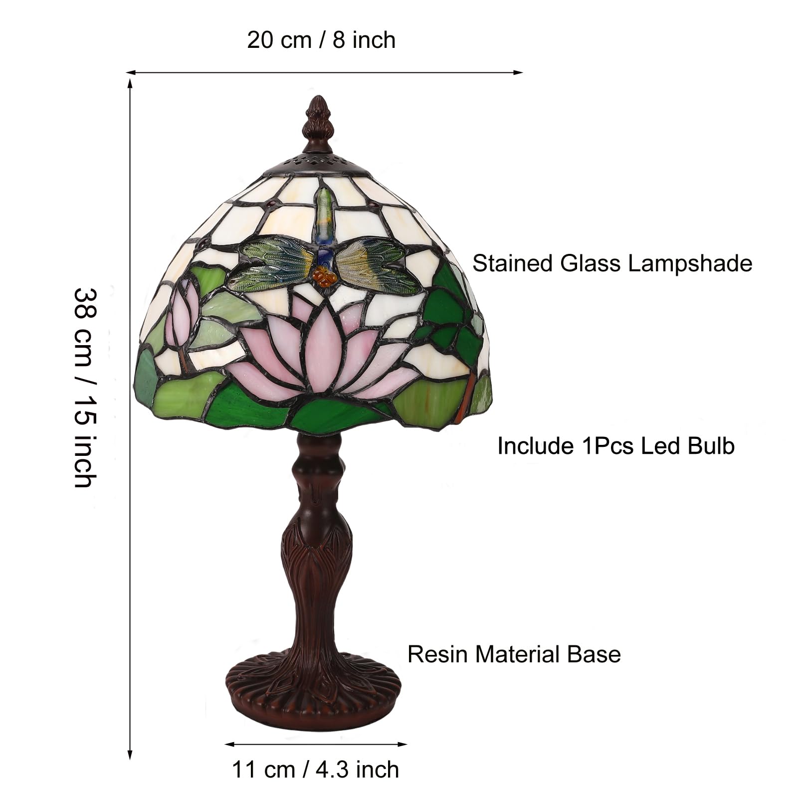 Lampada da Tavolo Tiffany Con Paralume in Vetro Colorato - per Soggiorno, Camera da Letto, Studio e Tavolino da Caffè