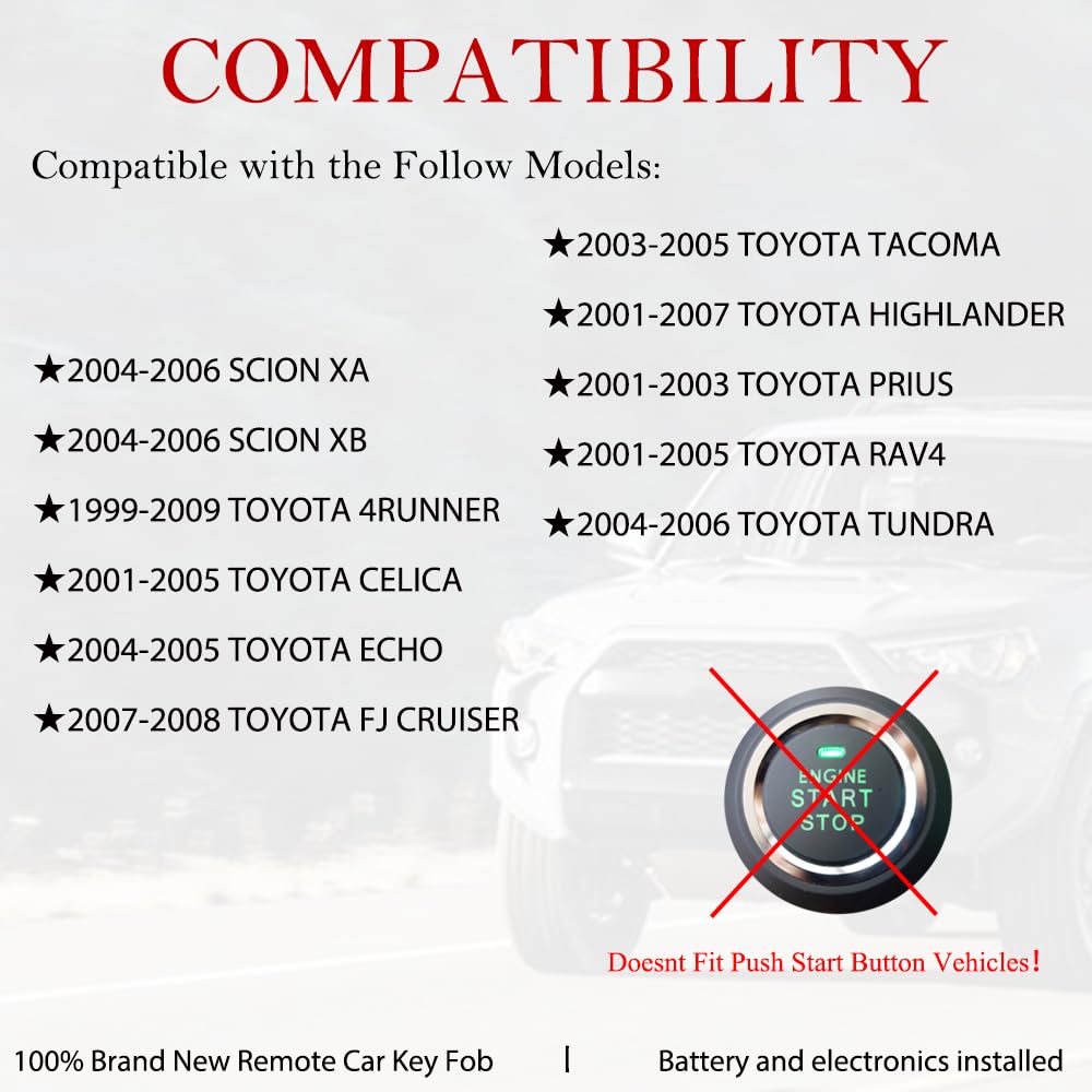 MechanMagic Telecomando di ricambio per telecomando per Toyota 4Runner 1999-2009/CELICA/RAV4 2001-2005/HIGHLANDER/PRIUS/Tundra/Echo/SCION XB XA 2004-2006 telecomando senza chiave HYQ12BBX (confezione