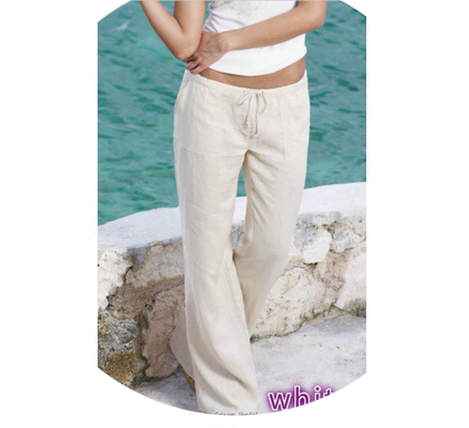 Fashion Style Women's Pants Pants Wish Leisure Loose Solid-Colored Linen Fat-Leg Pants