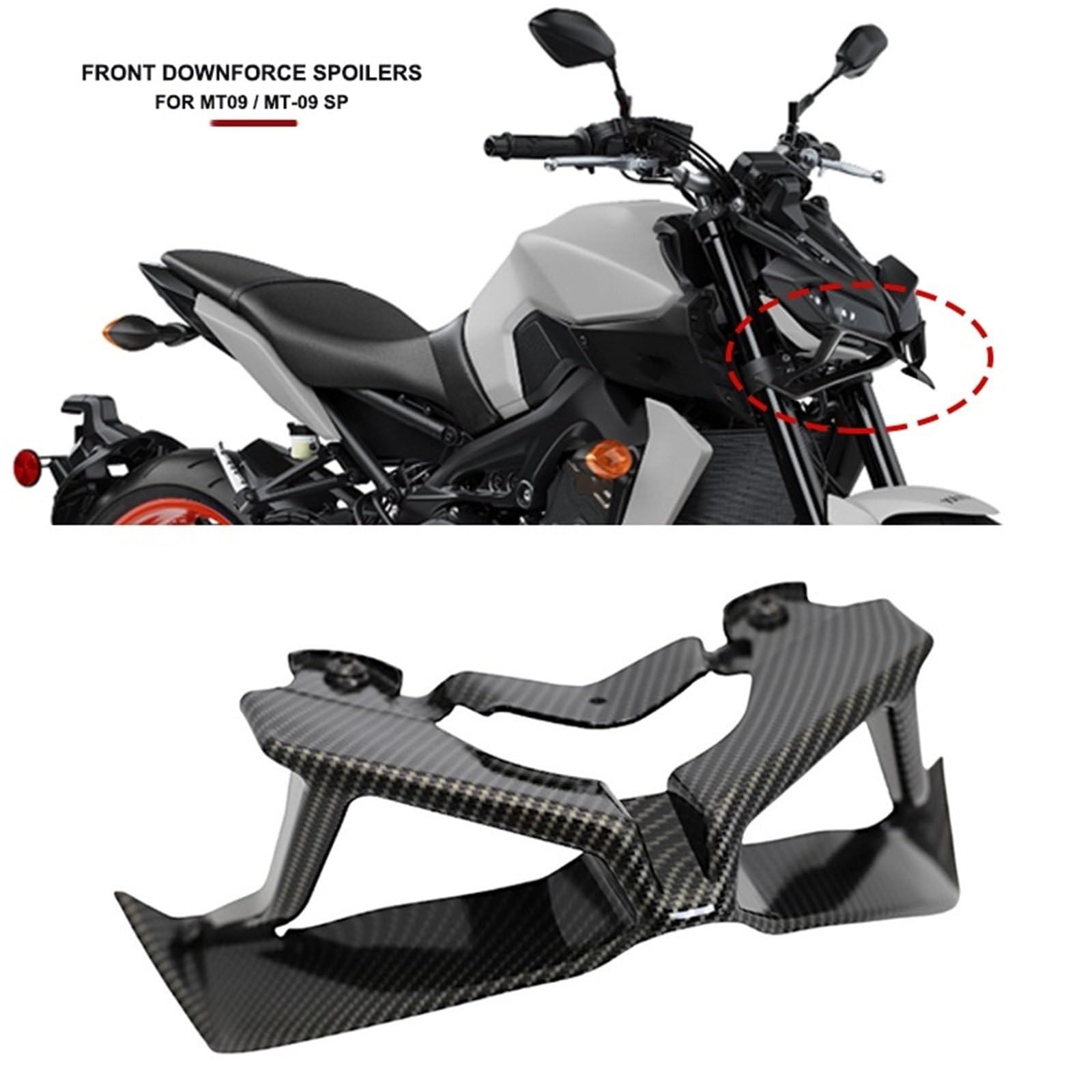 Front Bumper Splitter dachowy Pasuje do motocykla Yamaha MT-09 MT09 SP 2017-2020 Naked Frontal Spoilers Winglet Aerodynamic Wing Front Spoiler Kit