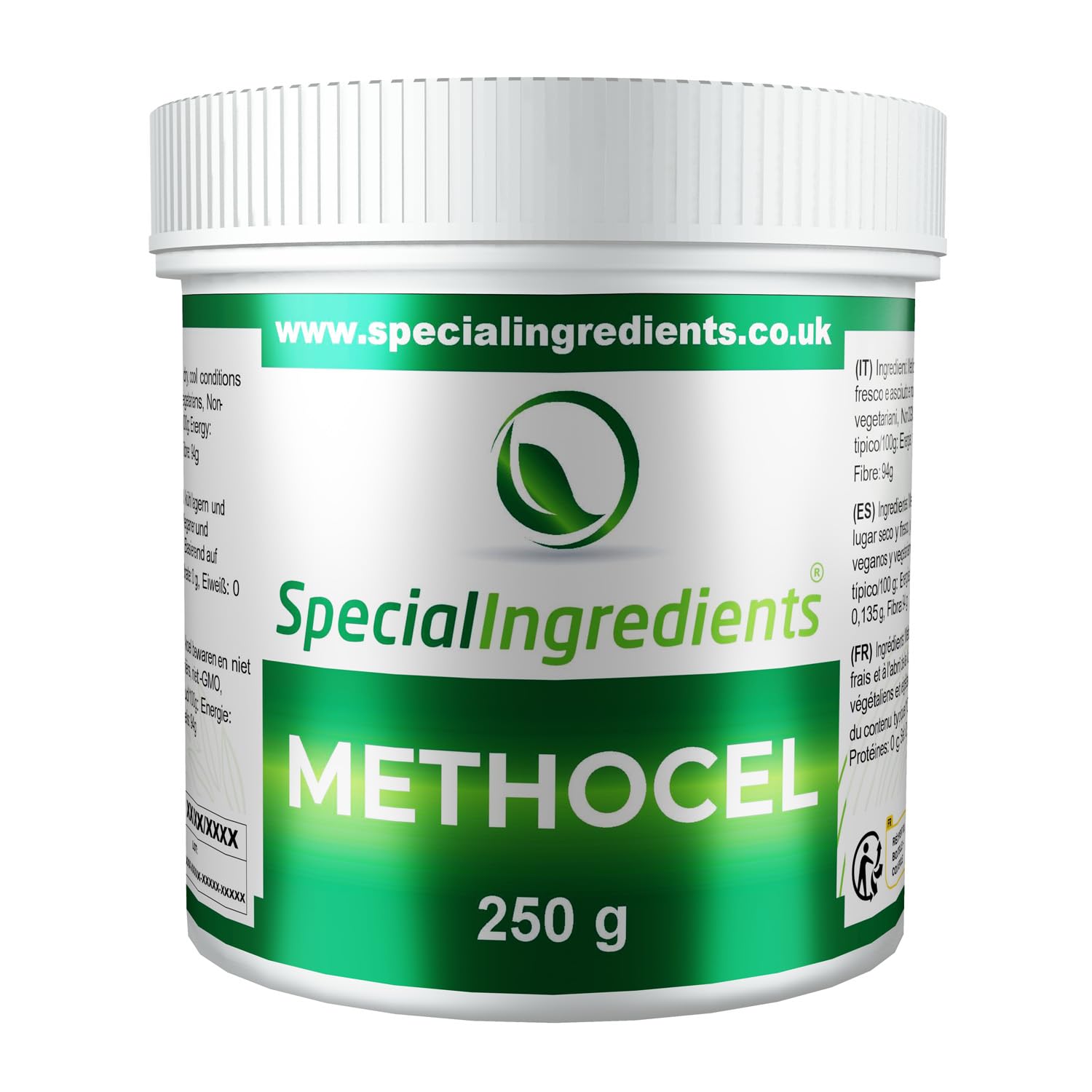 Special Ingredients Methocel Méthylcellulose 250g - Cellulose purifiée pour aliments - Épaississant, agent liant, stabilisant & émulsifiant - Convient aux vegans & végétariens - Emballage recyclable