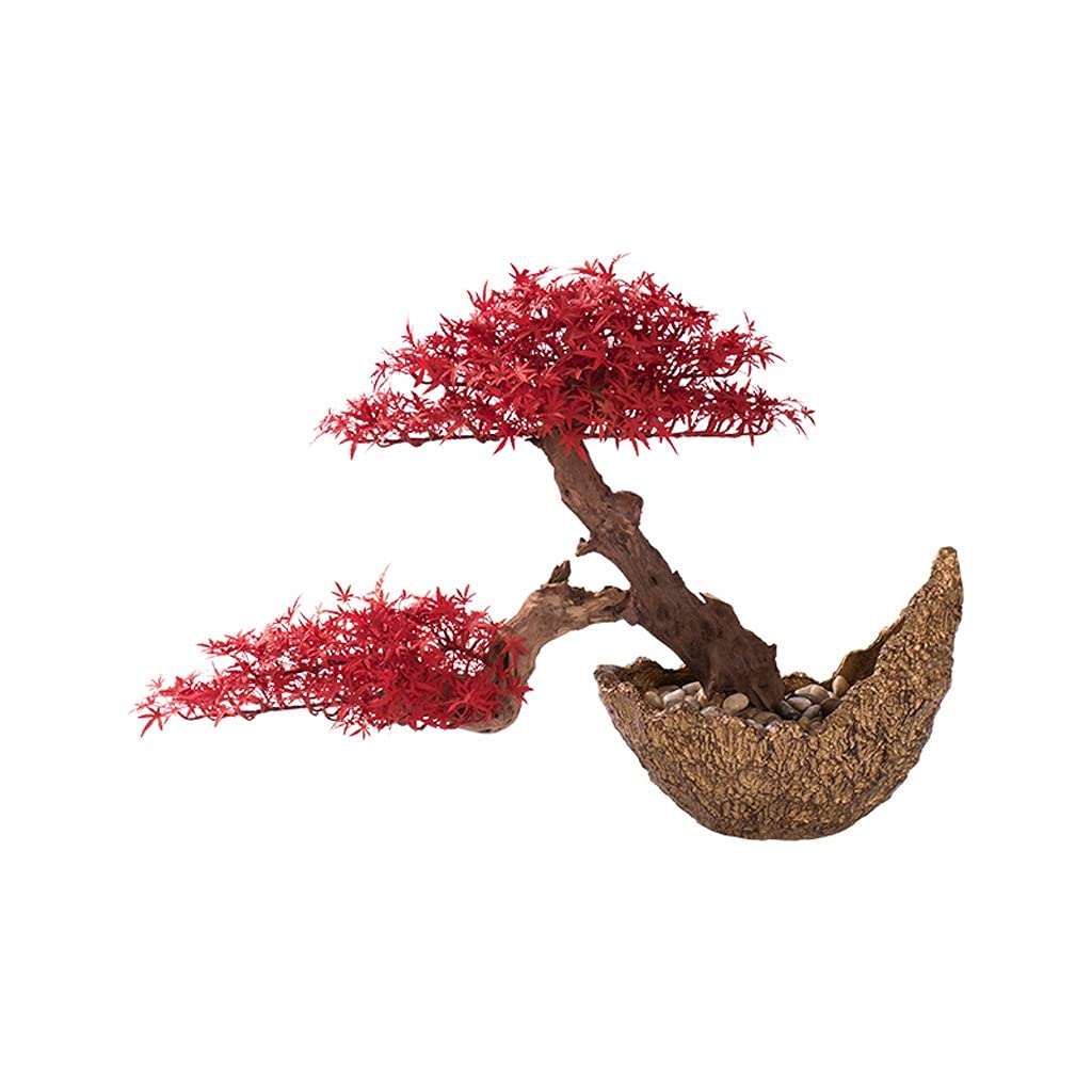 GTHTUHFD Artificial Bonsai Tree Simulation Welcome Pine Red Maple Leaf Tree Bonsai Artificial Potted