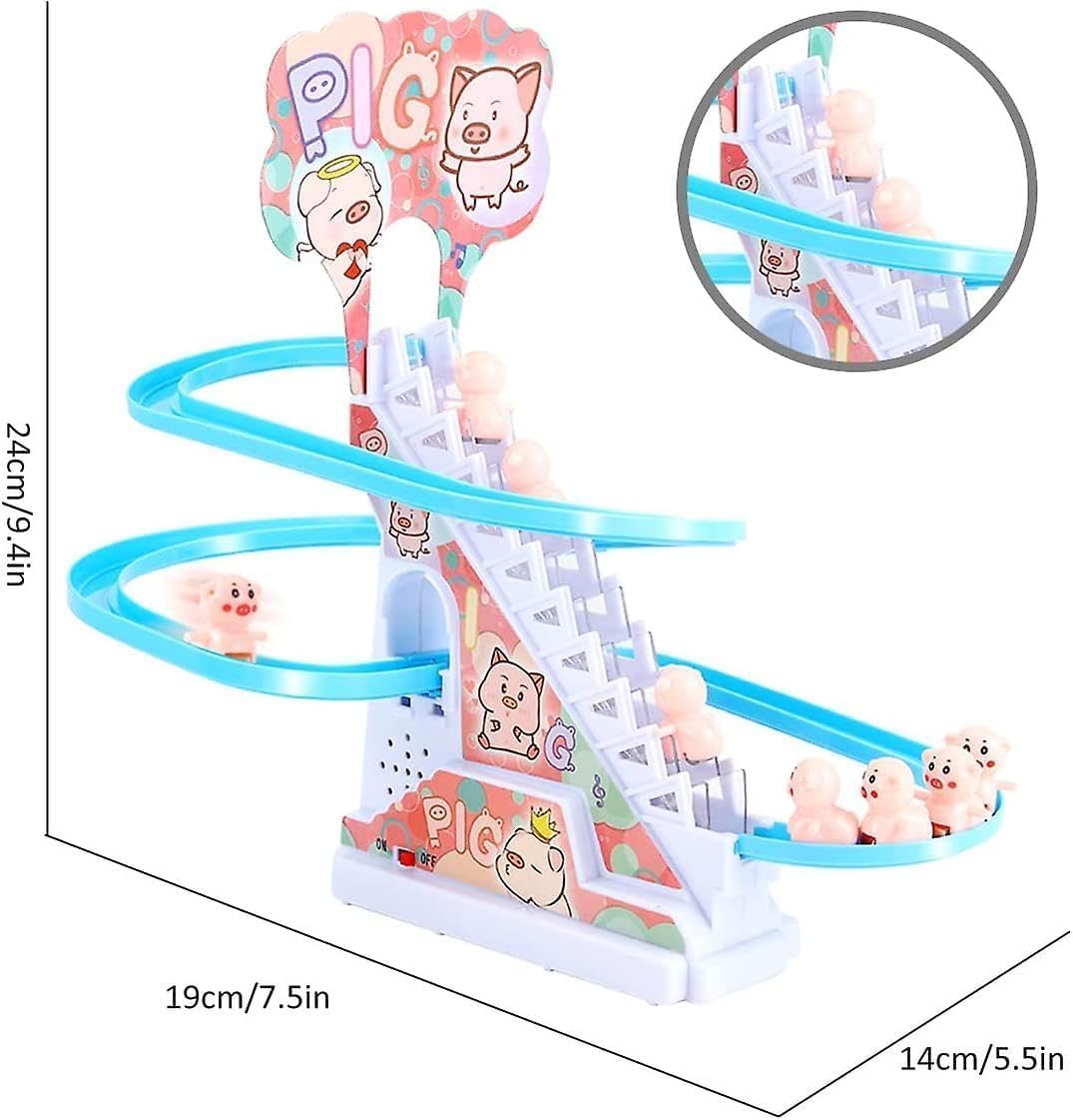 SKUVIZ Duck Slide Toy Set, Funny Automatic Stair-Climbing Ducklings Cartoon Race Track Set Little Lovely Duck Slide Toy Escalator Toy with Lights and Music (Duck Slide Toy) (New Pig) 1