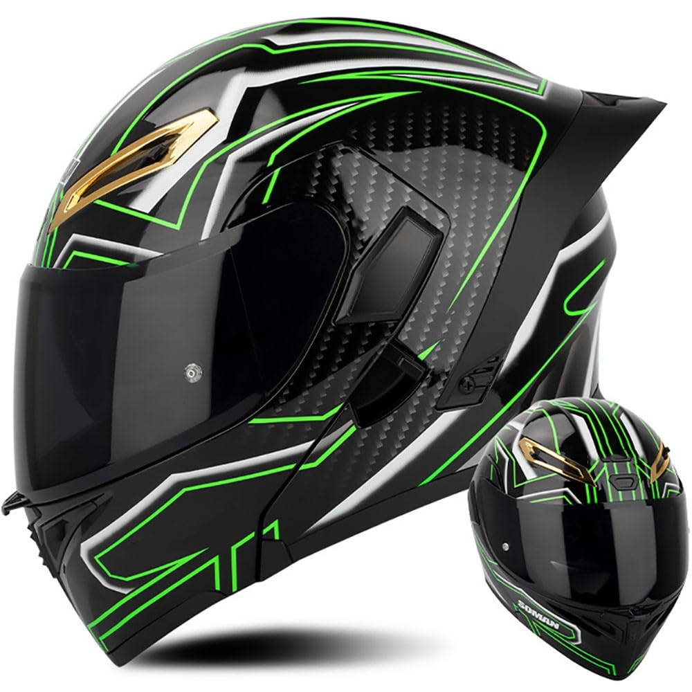 Flip Up Front Motorbike Helmet Bluetooth Slot Full Face Modular Motorcycle Helmet with Double Visor DOT/ECE Approved Helmet Chin Strap Crash Helmet for Men Women Bright Black