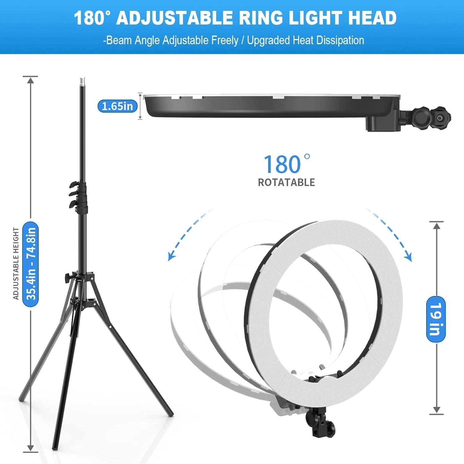 48.3 cm Ringlicht mit Ständer & Telefonhalter - 55W 5500K Professionelles Ringlicht für Tattoo Lash Extension Barber Makeup Artist Studio Video Fotografie Beleuchtung