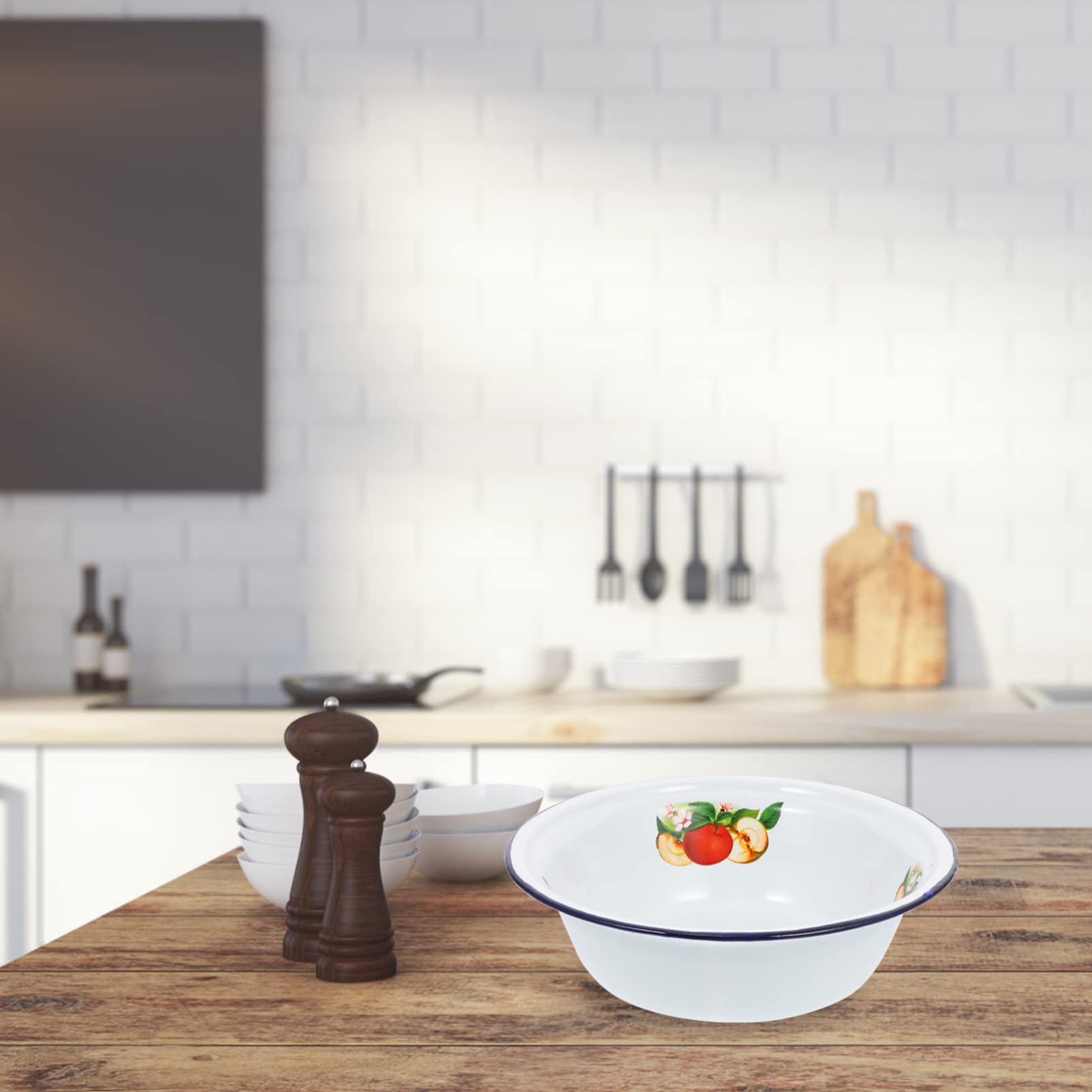 Bol à Mélanger En émail TOPBATHY 36 Cm - Épais, Vintage, Idéal Pour Pâte, Salade, Soupe, Lavage Légumes, Facile à Nettoyer