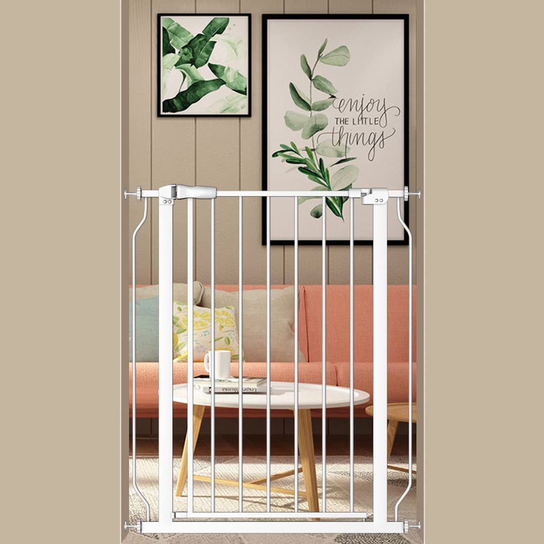 WAOWAO Extra Tall 37.4" Baby Gate Wide Pressure Mounted Walk Through Swing Auto Close Safety Black White Metal Toddler Kids Child Dog Pet Puppy Cat for Indoor Stairs,Doorways,Kitchen 29.13-76.37 inch