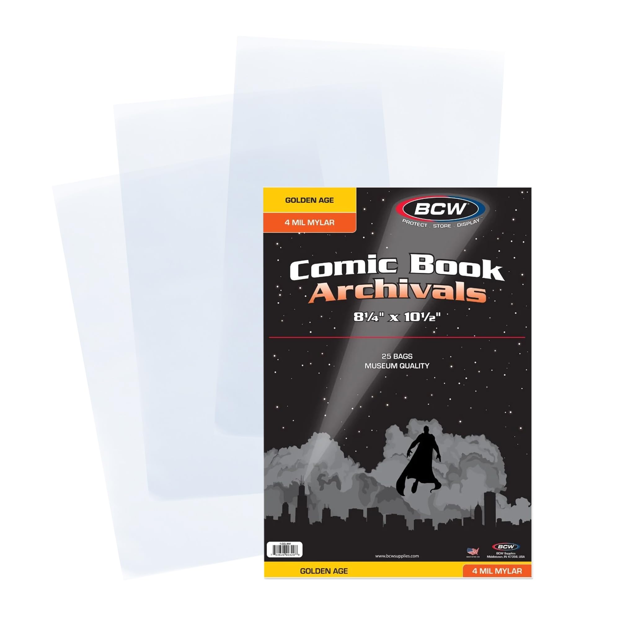 BCW Golden Comic Storage | Archival Polyester Mylar Comic Bags| 4 mil Thickness | Fits Golden Age Comics | 1-1/2" Closure Flap | Crystal Clear
