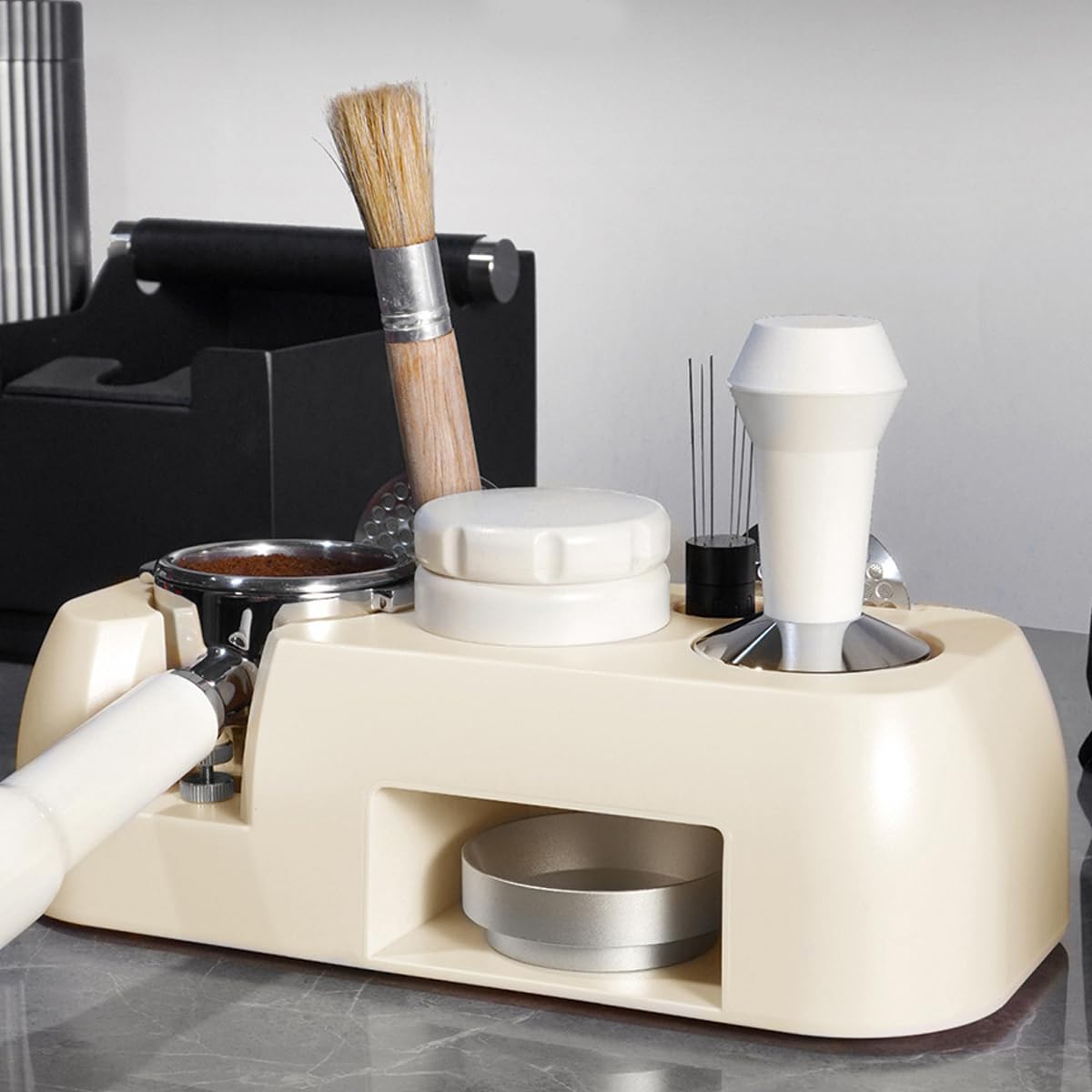 Tamper per caffè Espresso, portafiltro per caffè, Organizer per Utensili per caffè Espresso, Accessori per pressa per caffè Espresso per portafiltro da 51/54/58 mm (Bianco)