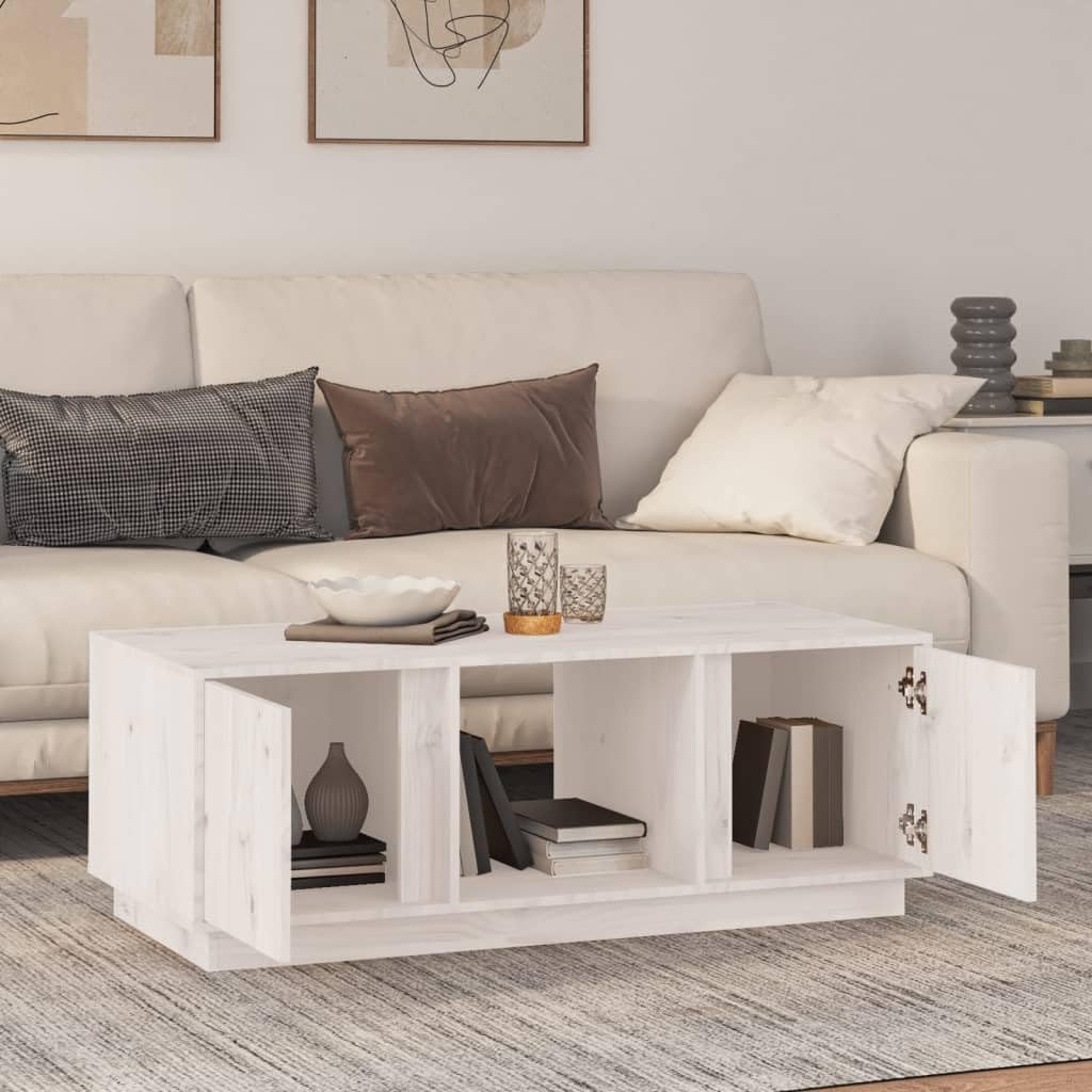 Fengshui Stolik kawowy biały 110 x 50 x 40 cm lite drewno sosnowe