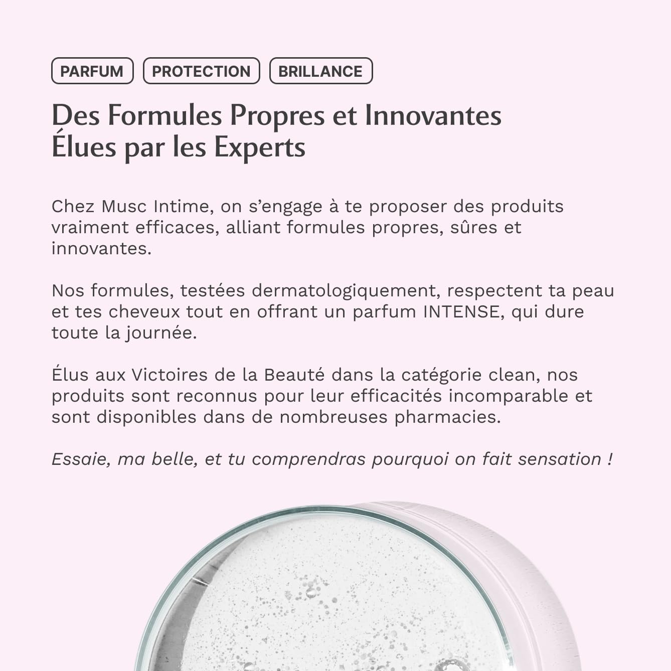 MUSC INTIME - Parfum Cheveux - Musc Blanc - L'Irrésistible - Soin Femme - Sublime ta chevelure - Parfume et hydrate toute la journée - Flacon Pompe - 50ml