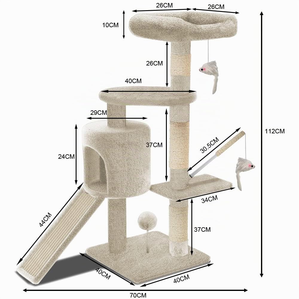 VOUNOT Kratzbaum Stabiler Katzenbaum Kletterbaum für Katzen, mit Plattformen Höhle Sisalseil, 115cm, Beige