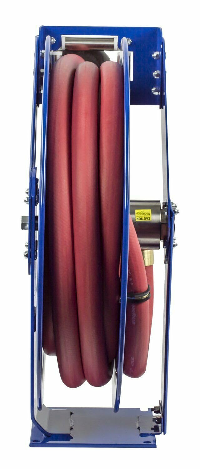 CoxreelsTSHF-N-650 Retractable Fuel Hose Reel, T-Fuel Series 1” x 50', 300 PSI-Easy-Maintenance Design with Brass Swivel and Multi-Position Mount Arm-Heavy Duty Steel Construction, Made in USA, Blue
