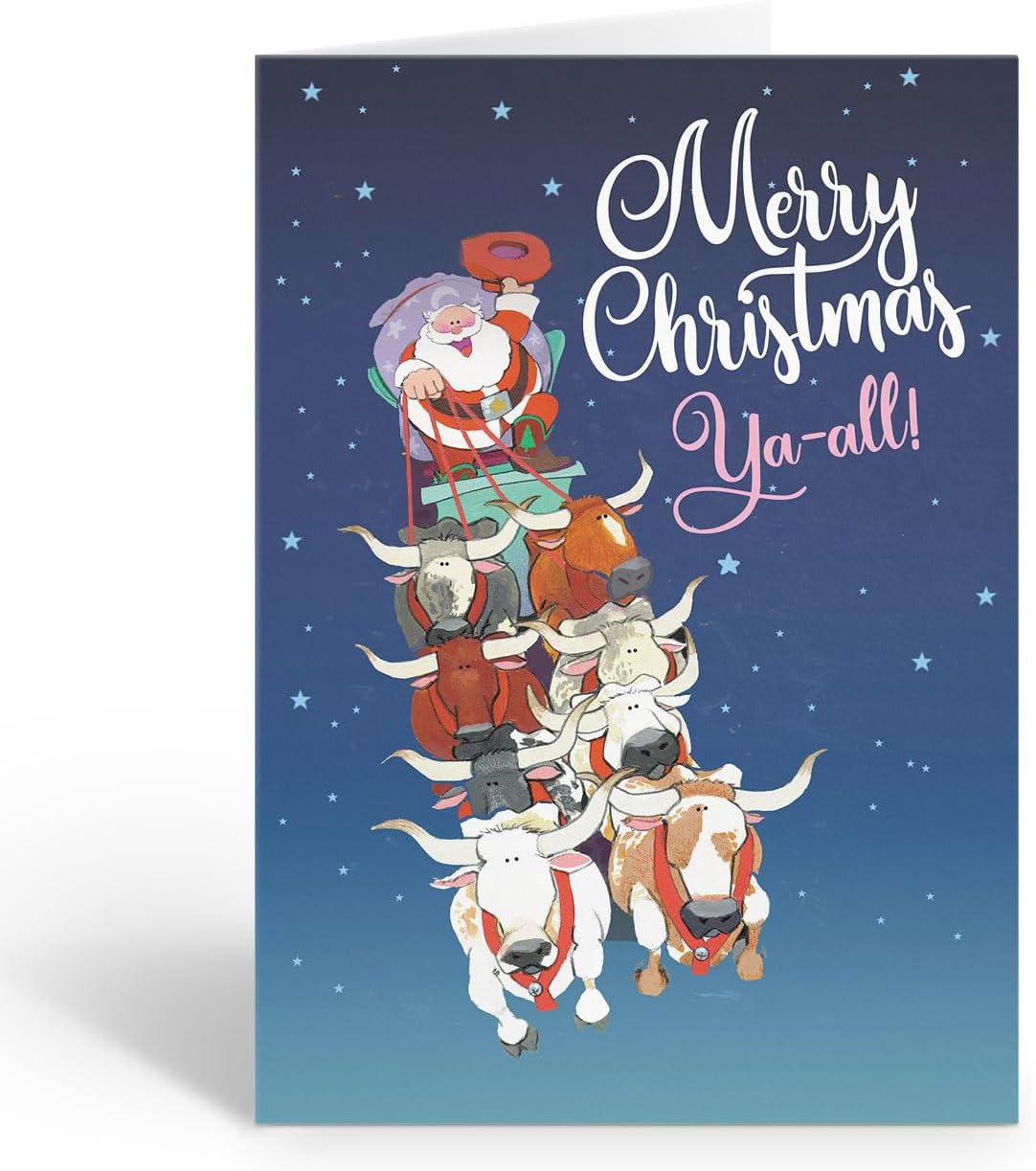 Stonehouse Collection | Personalized Longhorn Christmas Cards | Custom Western Cowboy Christmas | 24 Cards and Envelopes (Personalization)