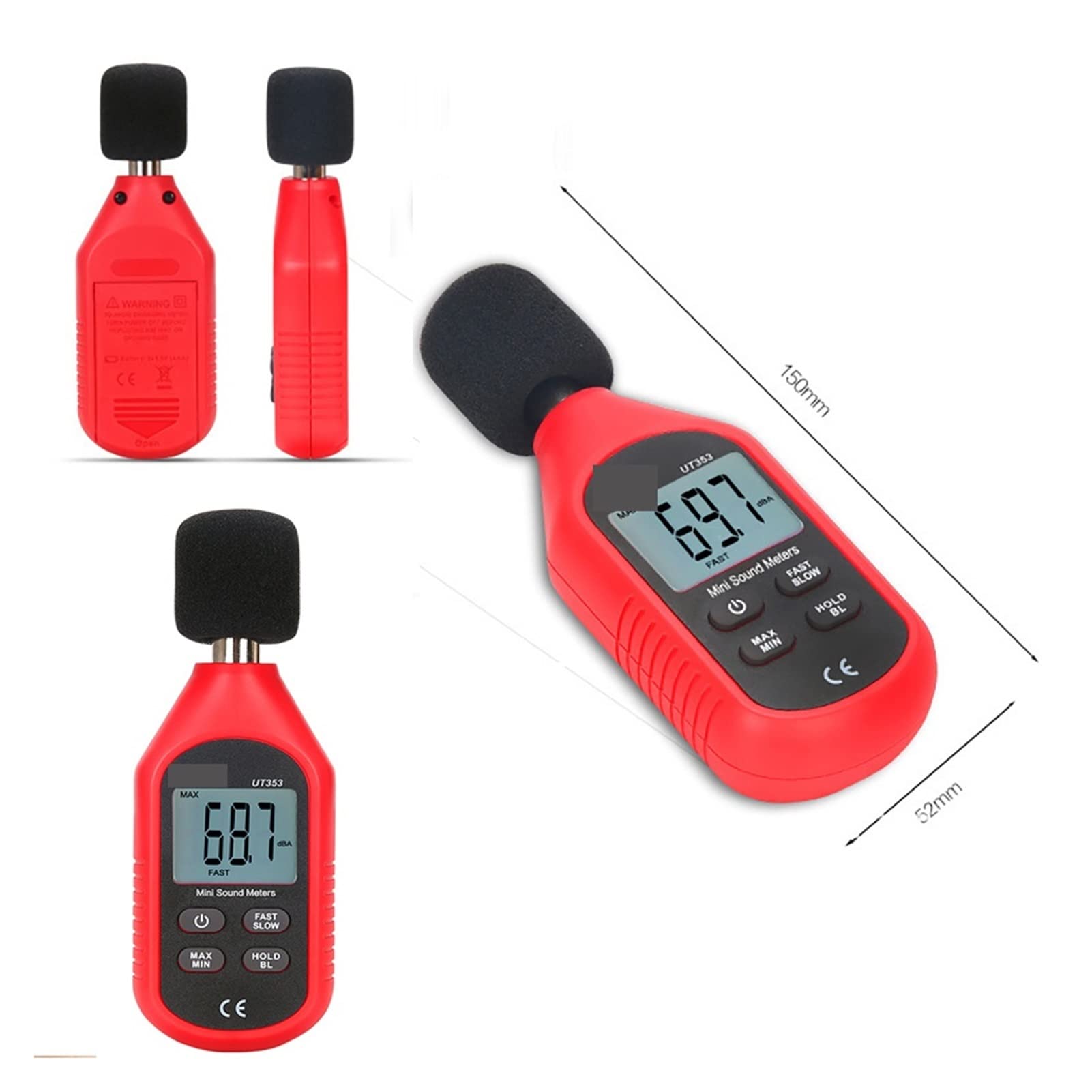 Miernik hałasu, UT353 Instrument pomiaru szumu DB Miernik 0~130dB Mini audio dźwiękowy poziom miernika cyfrowego decybeli, Decybelomierz