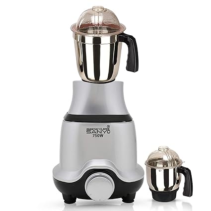 MasterClass Sanyo BUTSLVMGF21 750-Watt Mixer Grinder with 2 Jars (1 Wet Jar and 1 Chutney Jar) - Silver ISI CERTIFIED